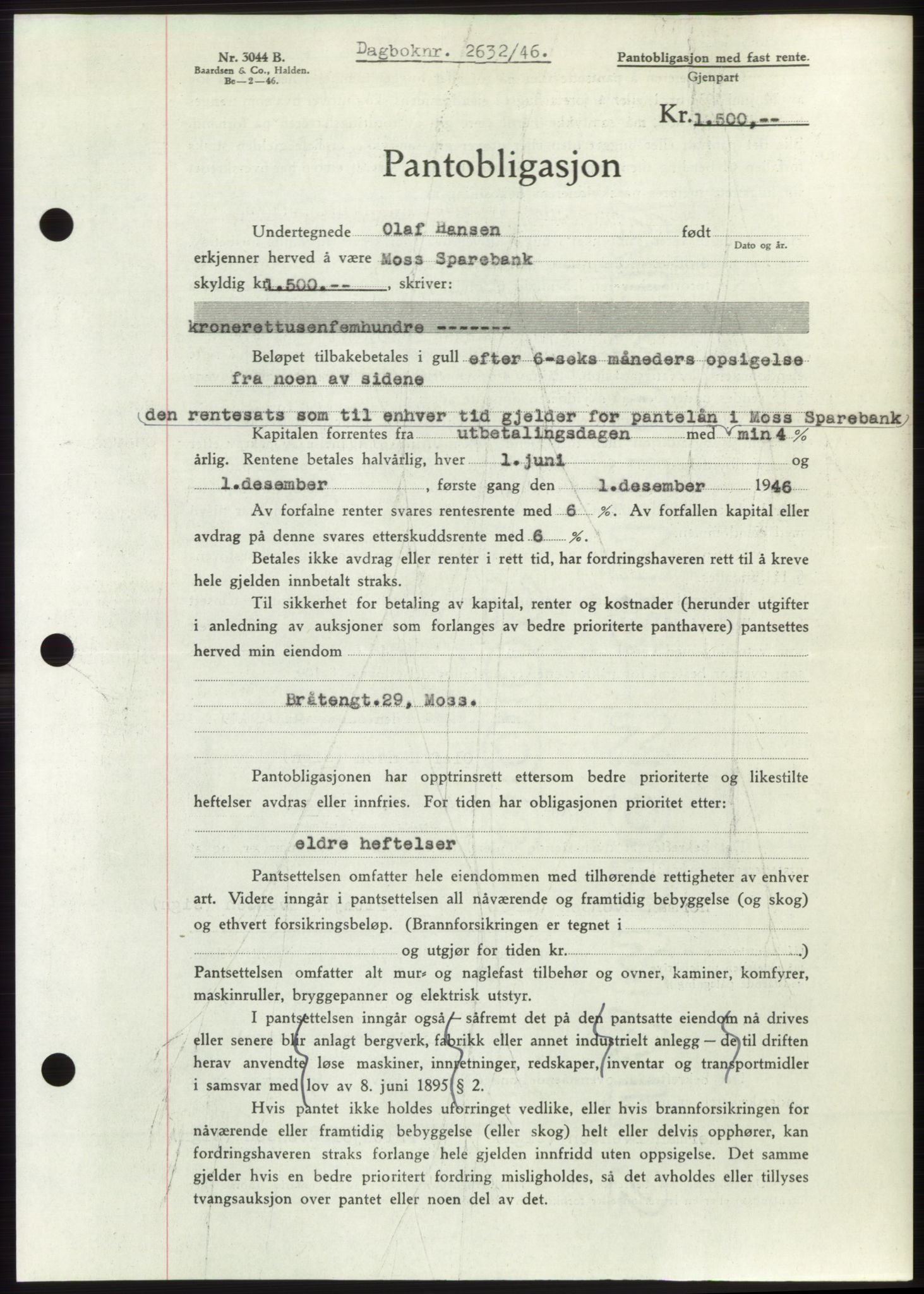 Moss sorenskriveri, SAO/A-10168: Pantebok nr. B16, 1946-1947, Dagboknr: 2632/1946