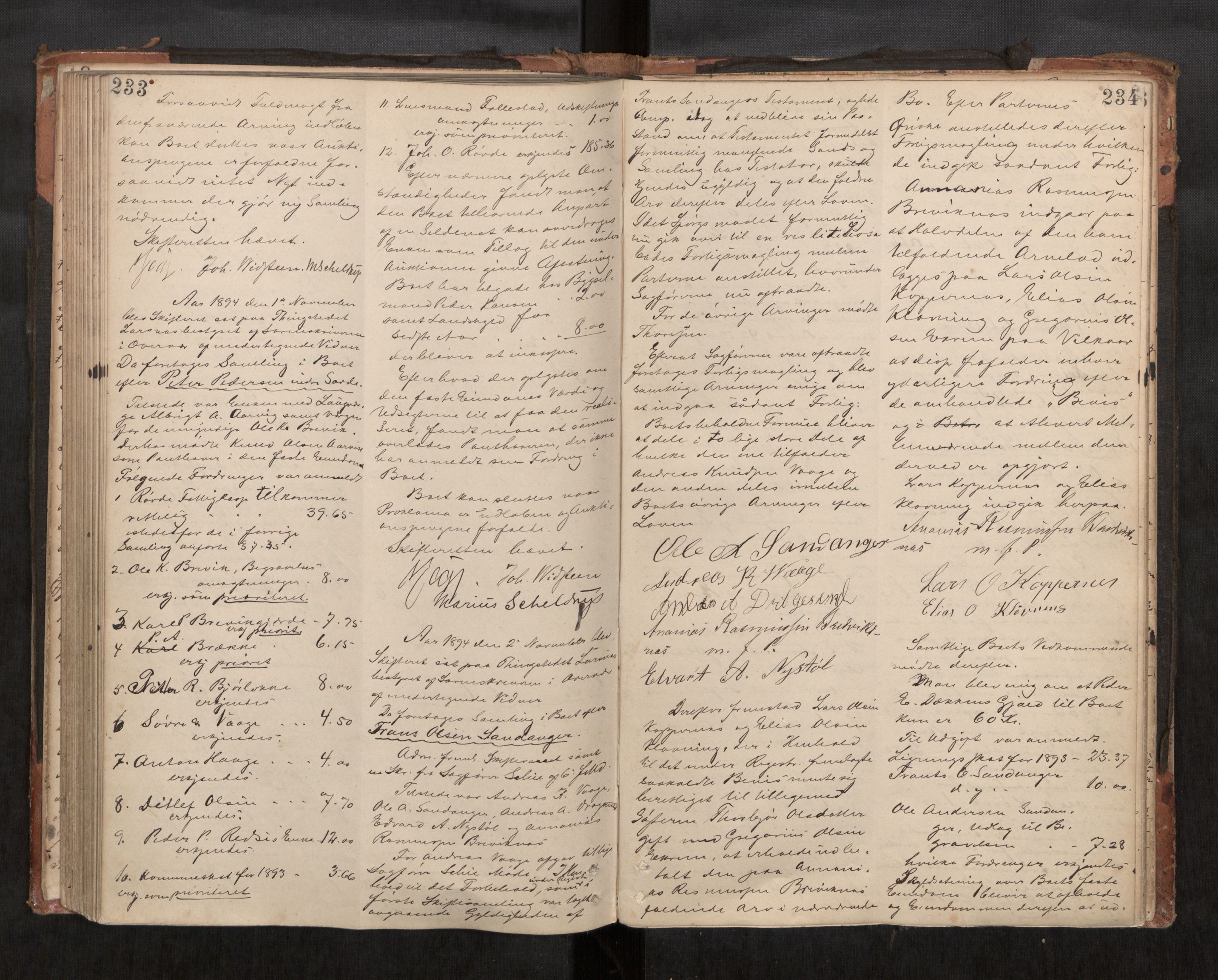 Søre Sunnmøre sorenskriveri, AV/SAT-A-4122/1/3/3B/L0006: Skiftebehandlings- / Skifteforhandlingsprotokollar, 1883-1895, s. 233-234