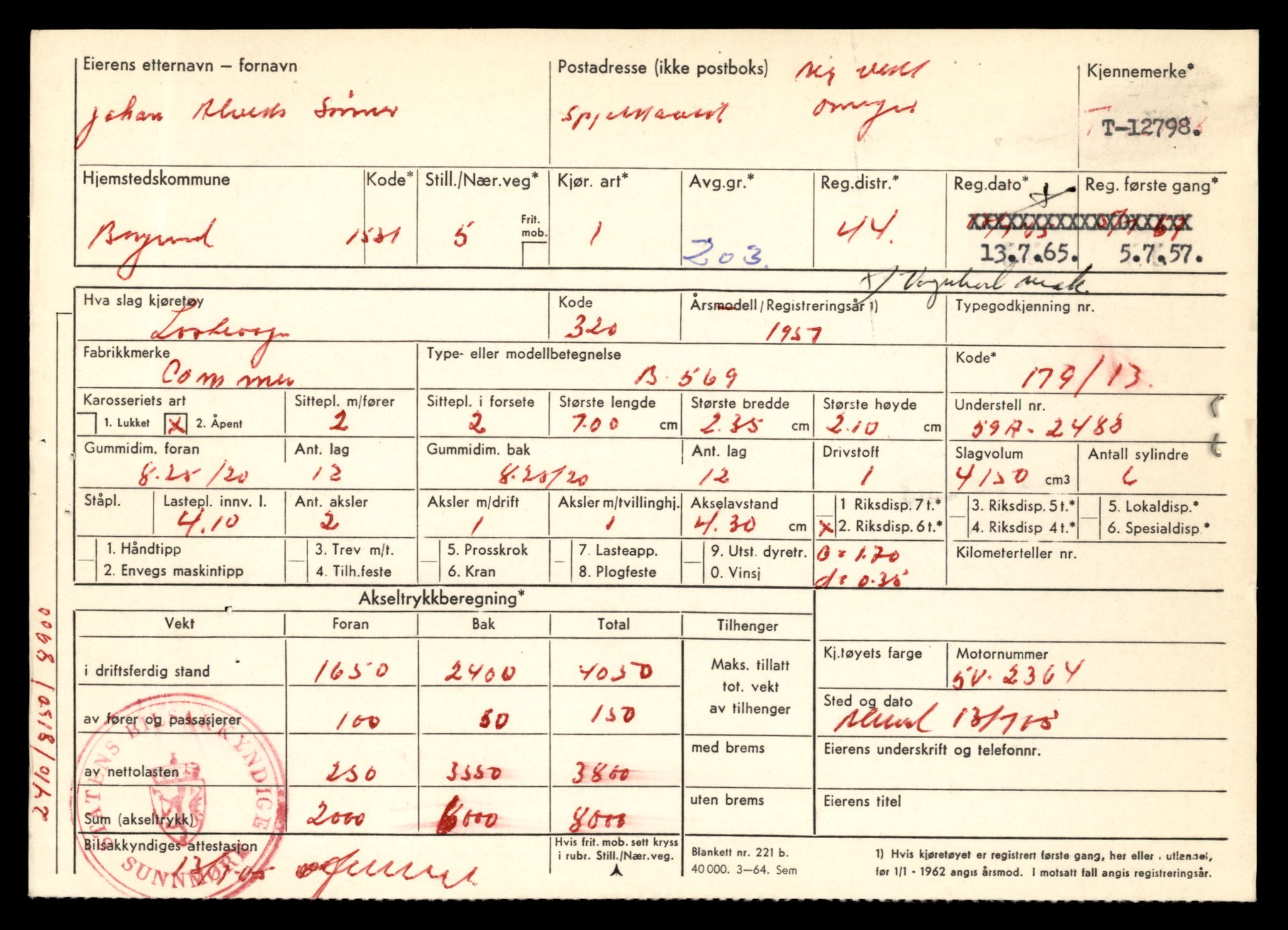 Møre og Romsdal vegkontor - Ålesund trafikkstasjon, AV/SAT-A-4099/F/Fe/L0035: Registreringskort for kjøretøy T 12653 - T 12829, 1927-1998, s. 2404