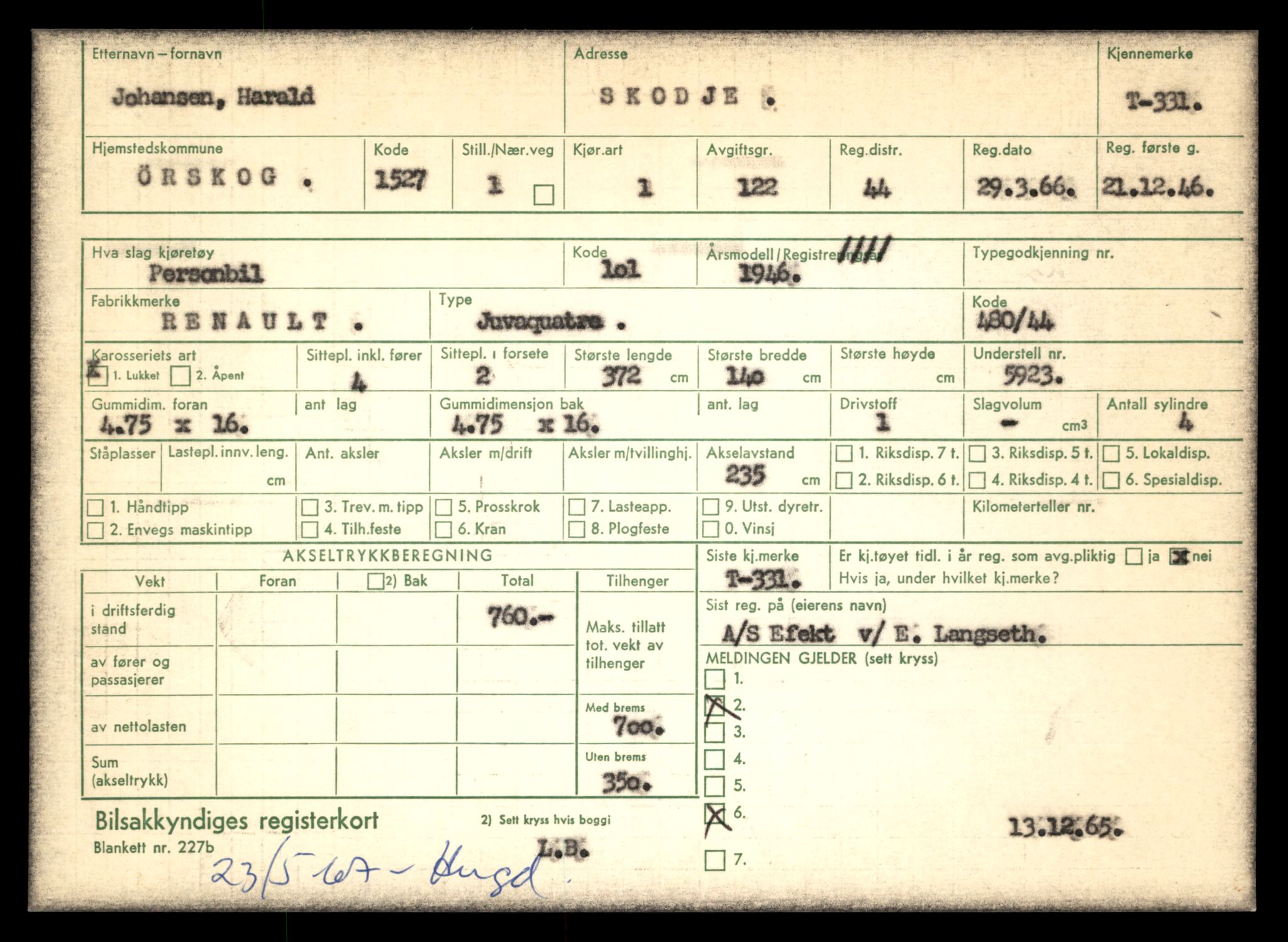 Møre og Romsdal vegkontor - Ålesund trafikkstasjon, AV/SAT-A-4099/F/Fe/L0003: Registreringskort for kjøretøy T 232 - T 340, 1927-1998, s. 2627