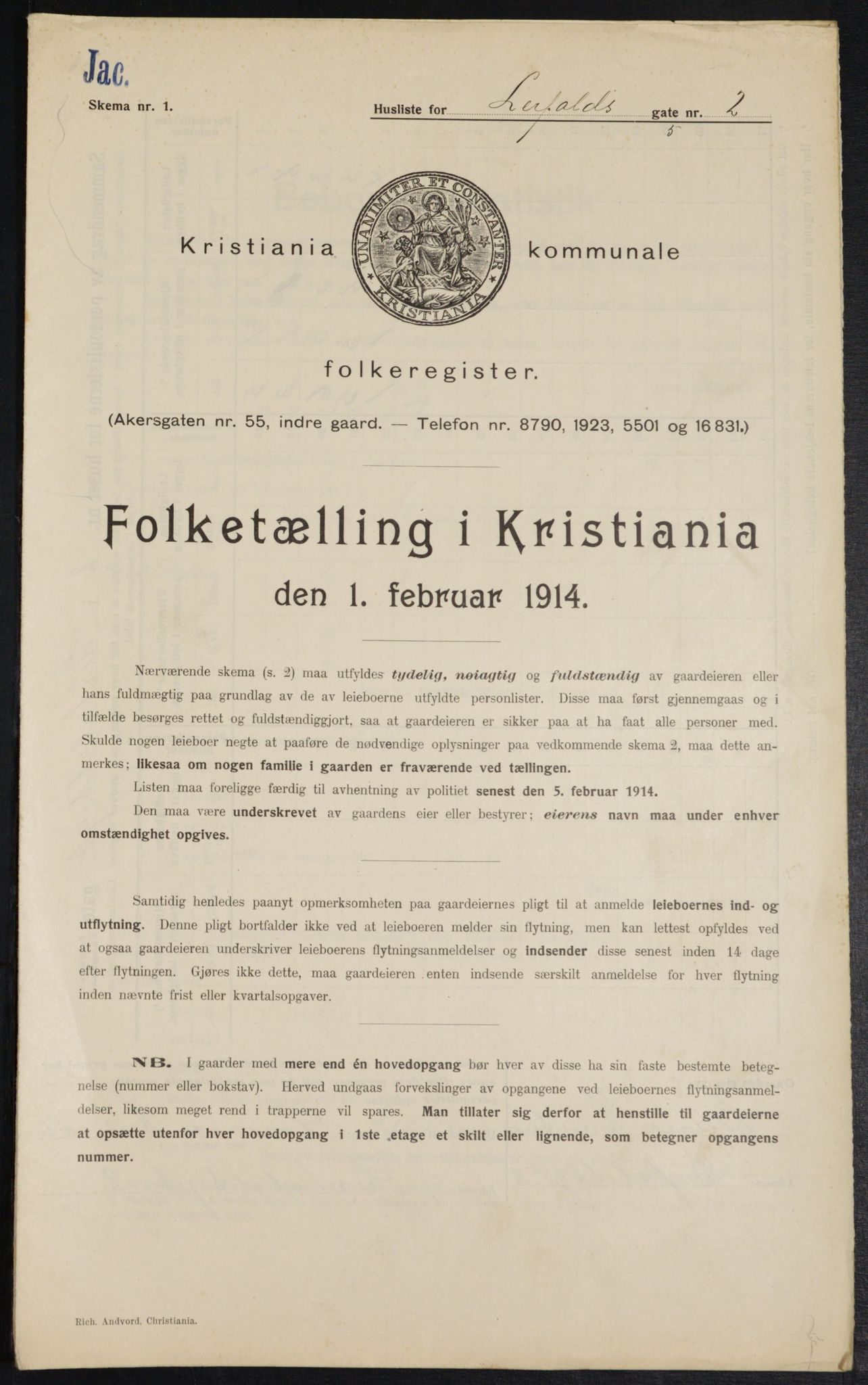 OBA, Kommunal folketelling 1.2.1914 for Kristiania, 1914, s. 57150