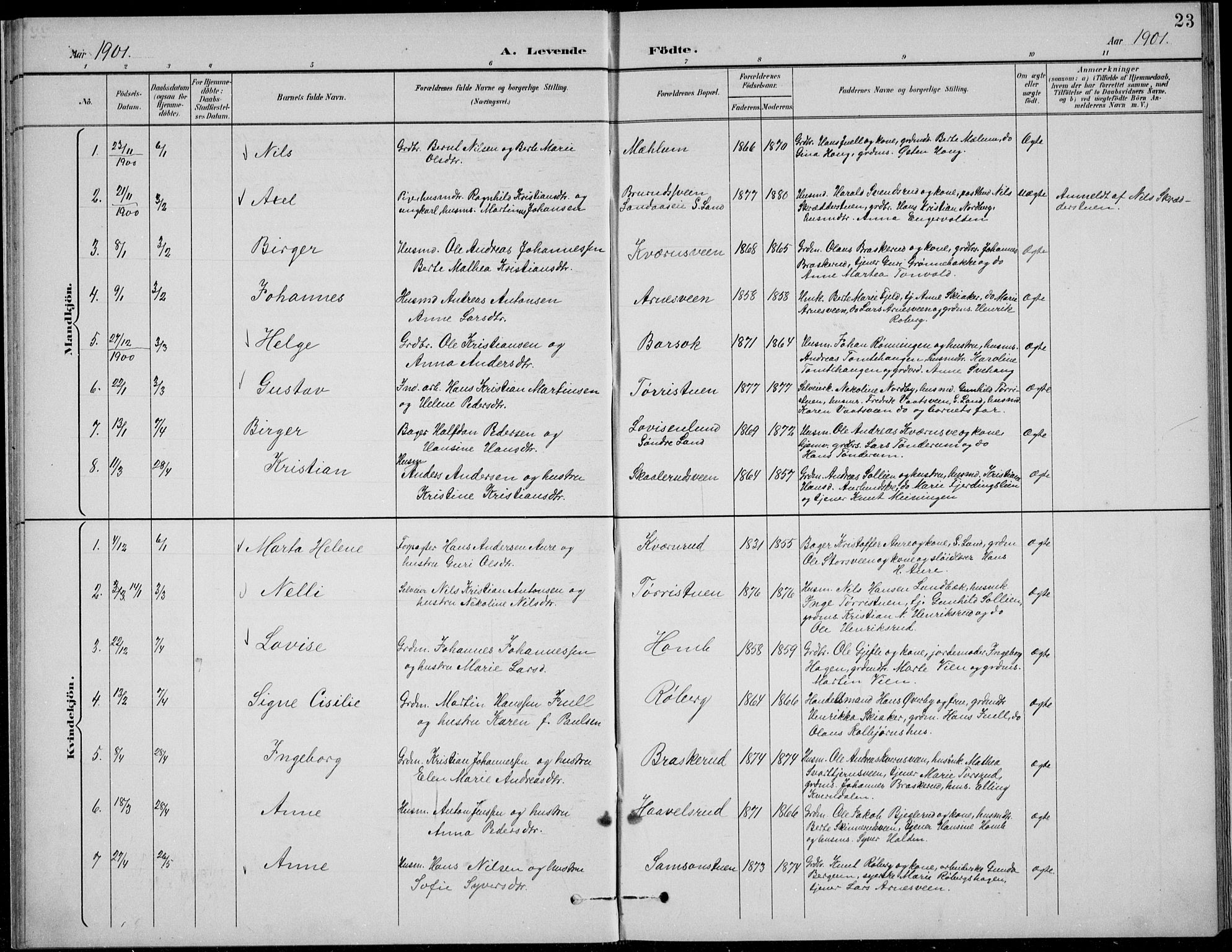 Nordre Land prestekontor, AV/SAH-PREST-124/H/Ha/Hab/L0014: Klokkerbok nr. 14, 1891-1907, s. 23