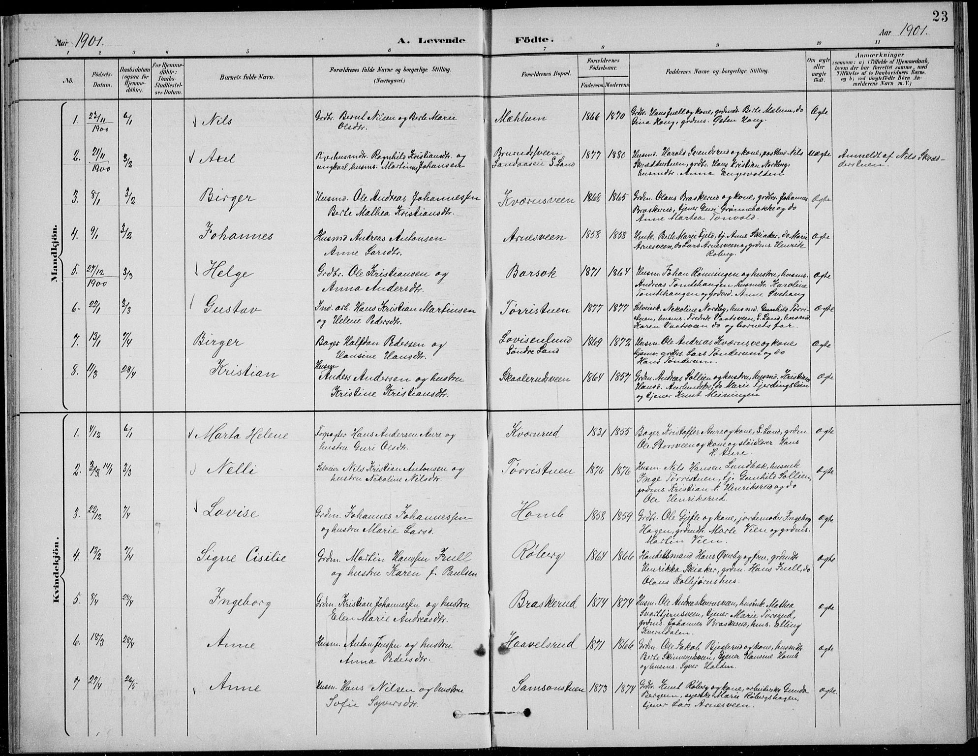 Nordre Land prestekontor, SAH/PREST-124/H/Ha/Hab/L0014: Klokkerbok nr. 14, 1891-1907, s. 23