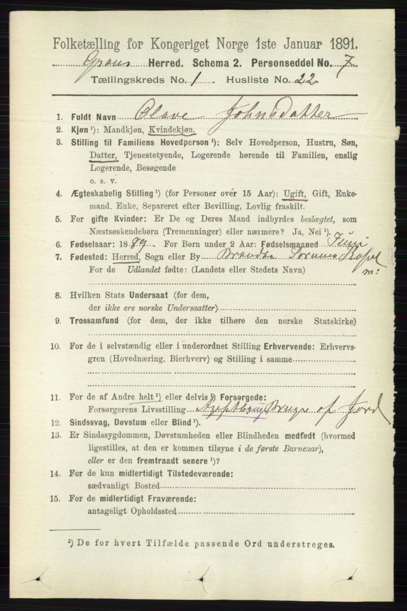 RA, Folketelling 1891 for 0534 Gran herred, 1891, s. 205