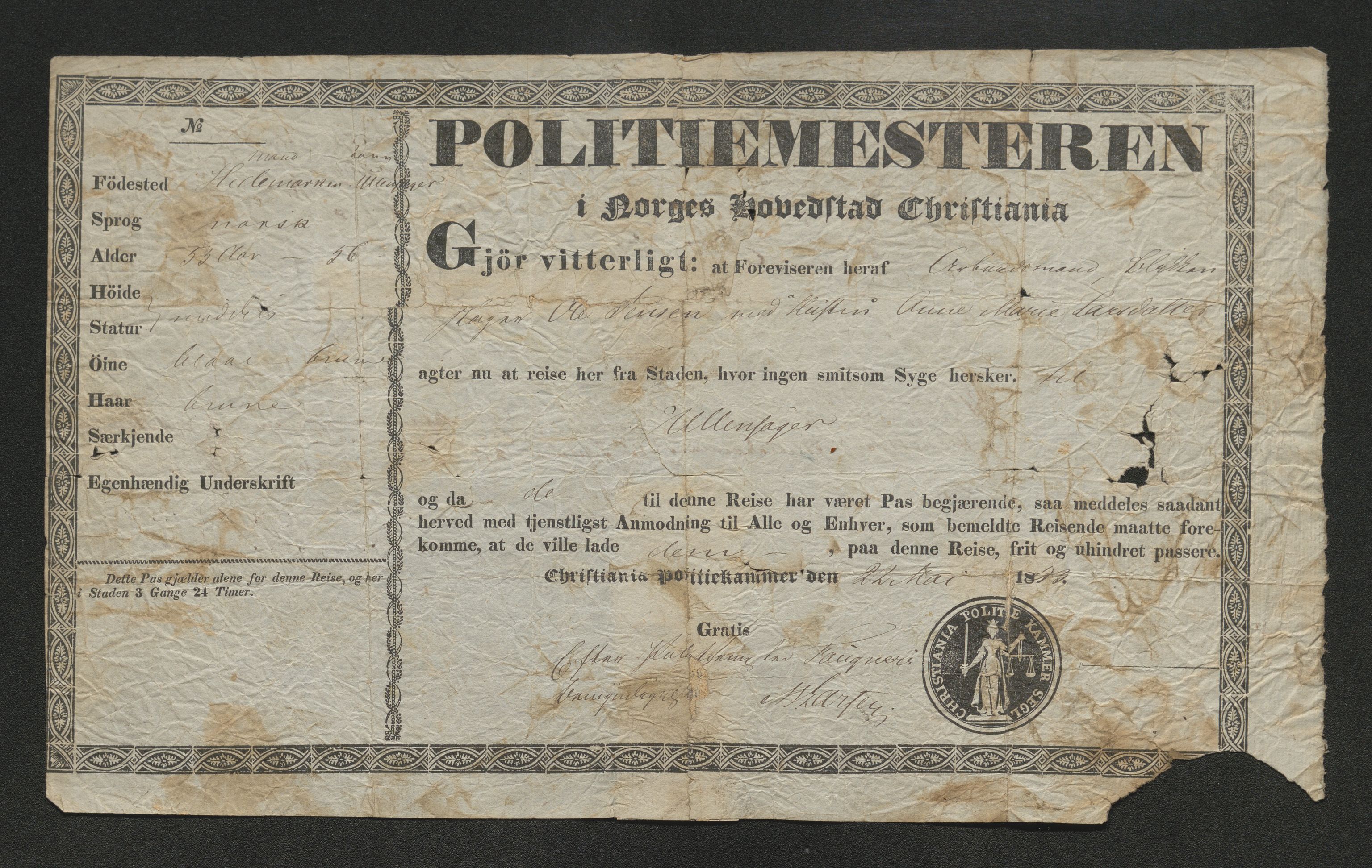 Drammen politikammer, SAKO/A-623/I/Ia/Iab/L0007: Innleverte pass, 1843-1844, s. 306