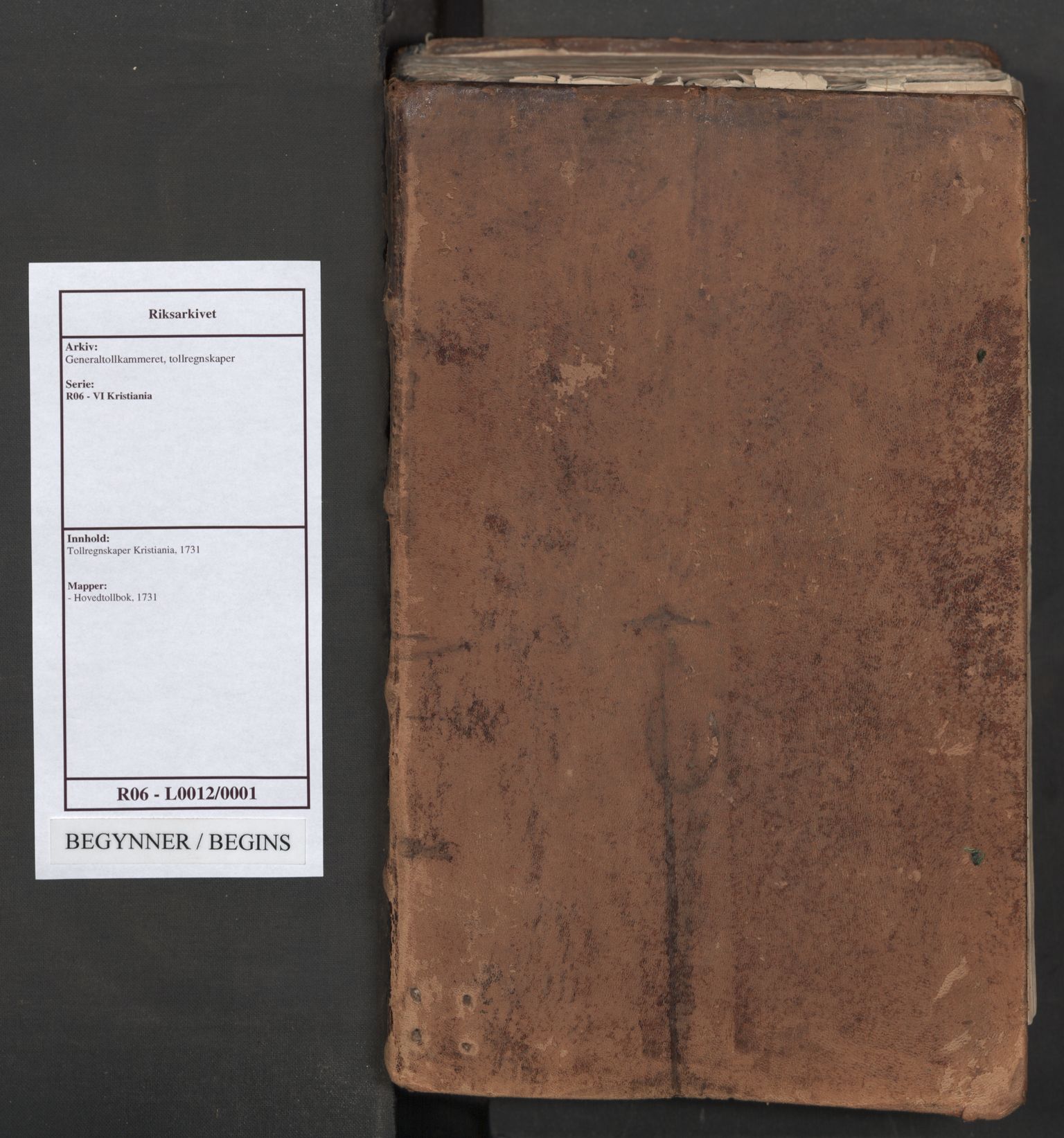 Generaltollkammeret, tollregnskaper, AV/RA-EA-5490/R06/L0012/0001: Tollregnskaper Kristiania / Hovedtollbok, 1731