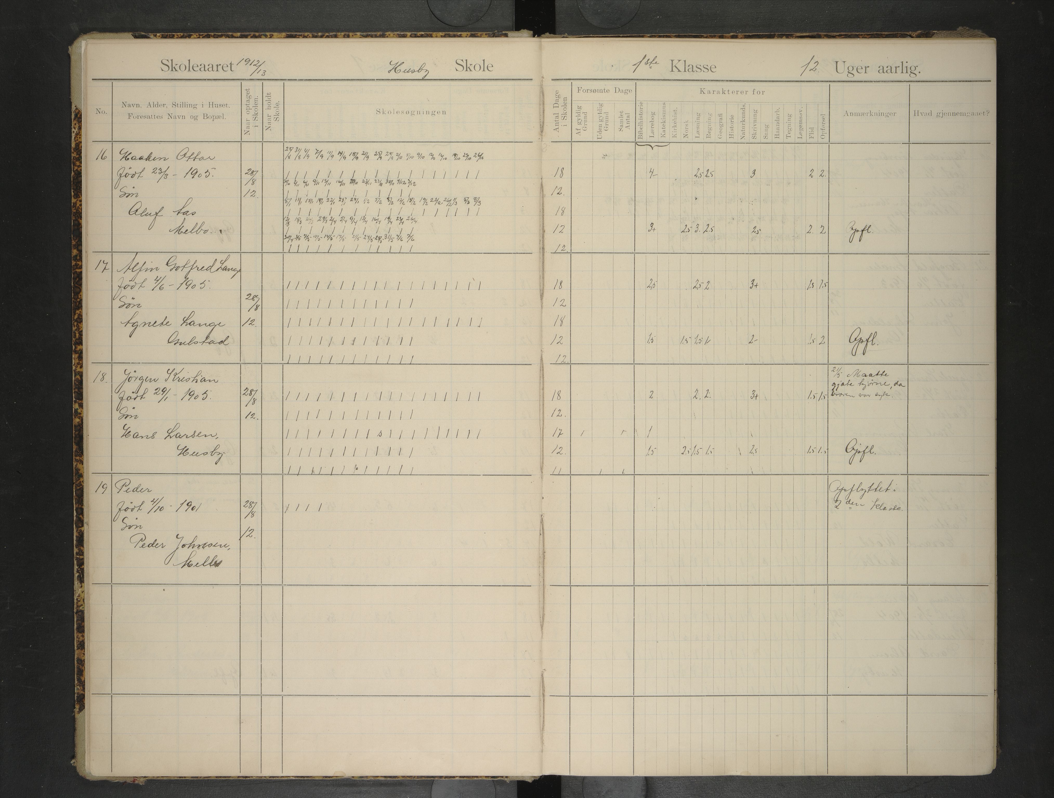 Hadsel kommune. Husby og Gulstad skole, AIN/K-18660.510.33/F/L0003: Skoleprotokoll for Husby og Gulstad skoler, 1912-1917