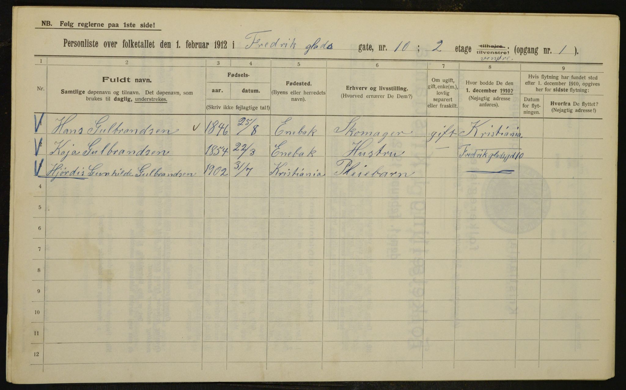 OBA, Kommunal folketelling 1.2.1912 for Kristiania, 1912, s. 26561