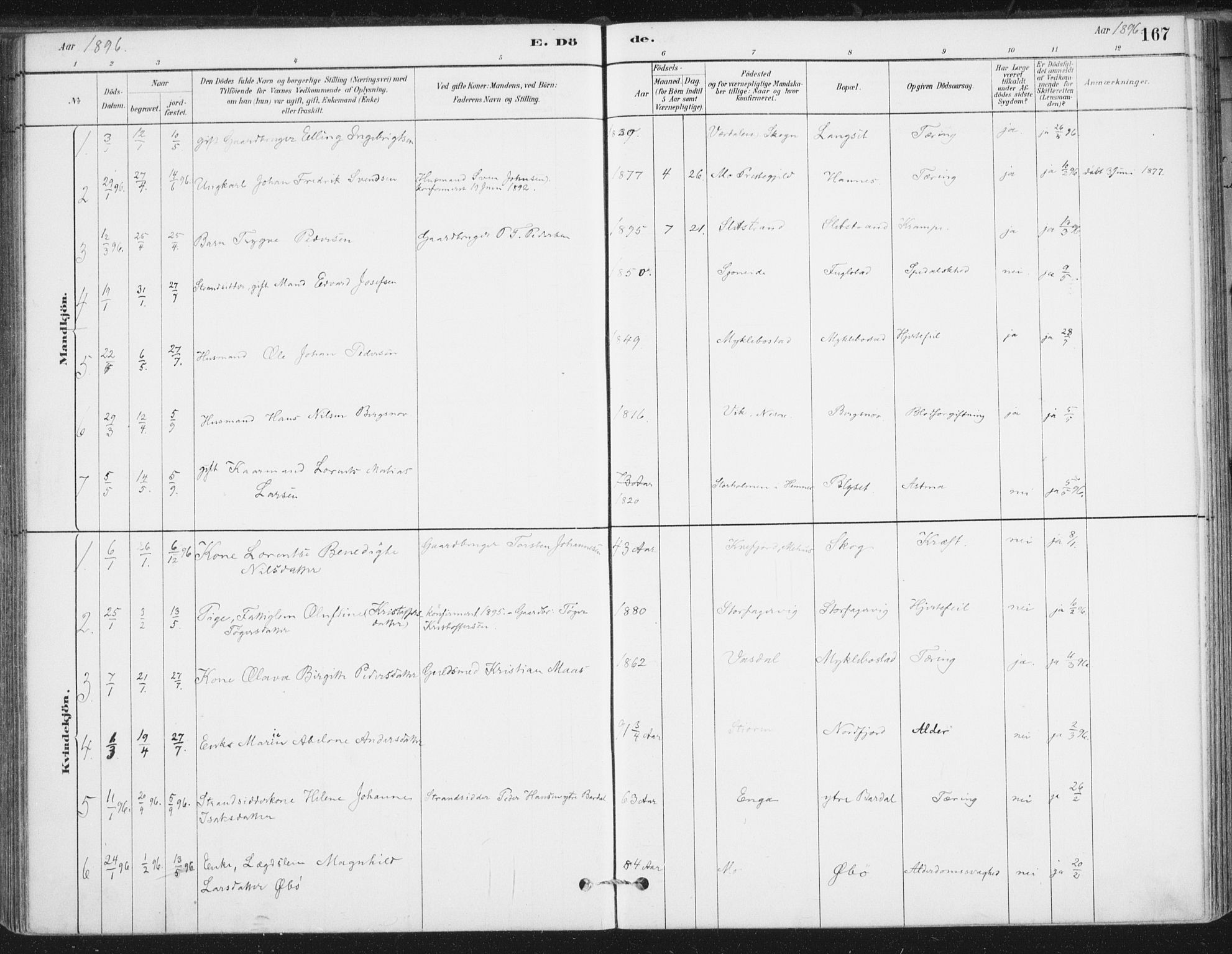 Ministerialprotokoller, klokkerbøker og fødselsregistre - Nordland, SAT/A-1459/838/L0553: Ministerialbok nr. 838A11, 1880-1910, s. 167