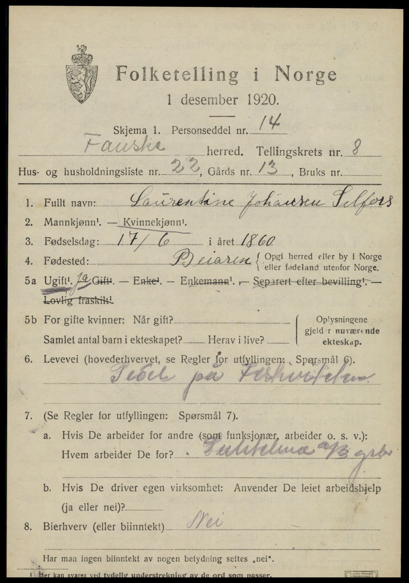 SAT, Folketelling 1920 for 1841 Fauske herred, 1920, s. 6644