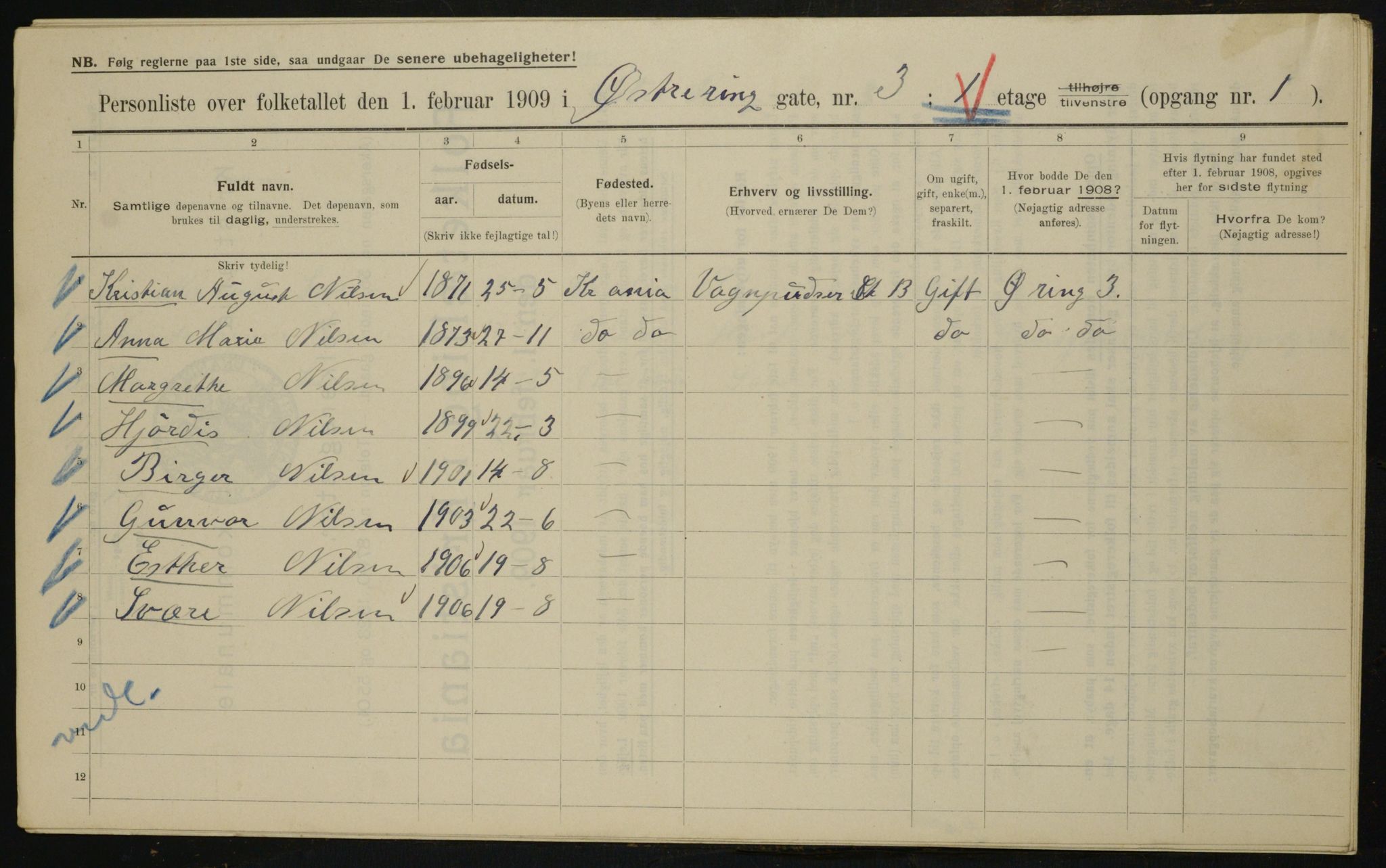 OBA, Kommunal folketelling 1.2.1909 for Kristiania kjøpstad, 1909, s. 41438