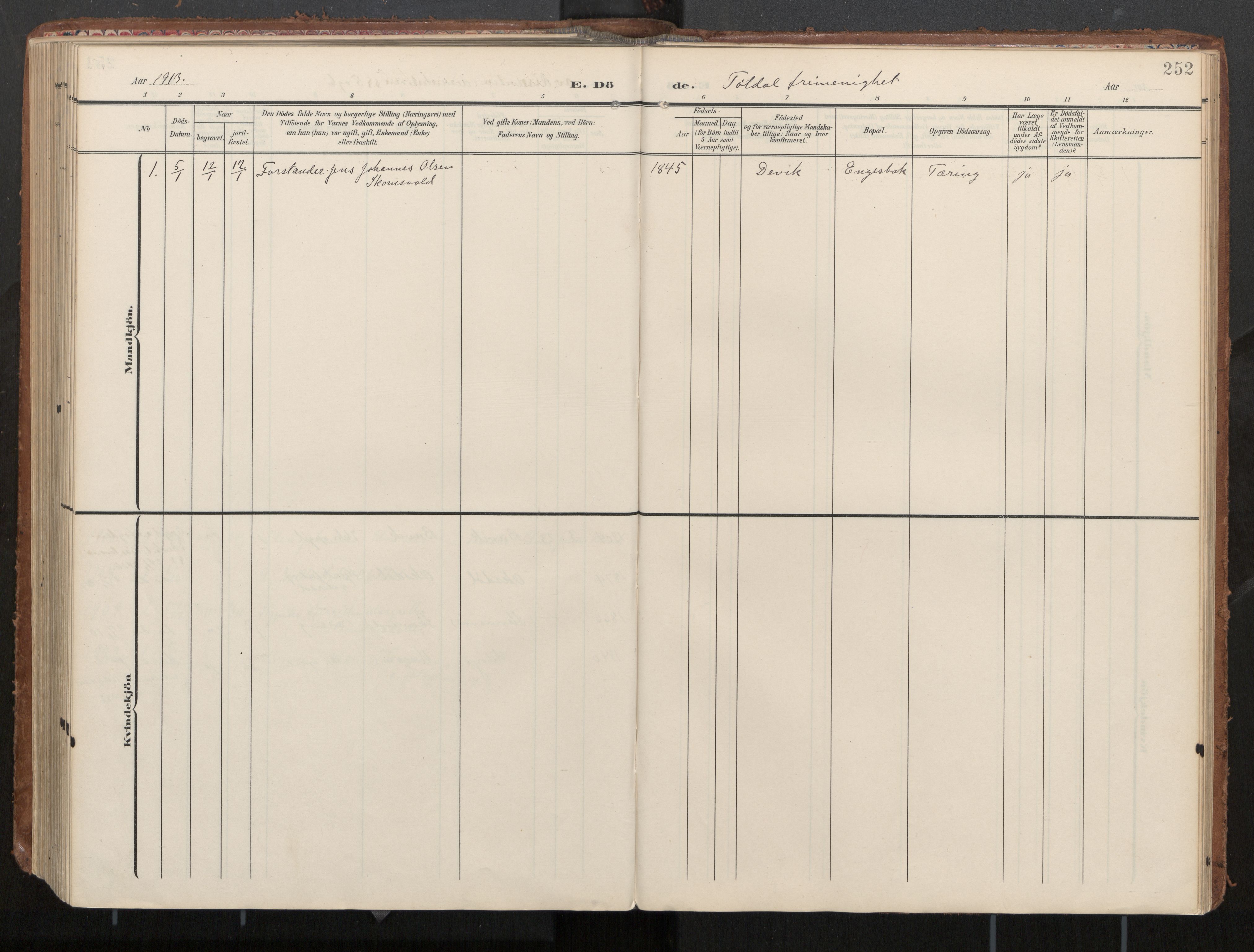 Ministerialprotokoller, klokkerbøker og fødselsregistre - Nord-Trøndelag, SAT/A-1458/774/L0629: Ministerialbok, 1904-1926, s. 252