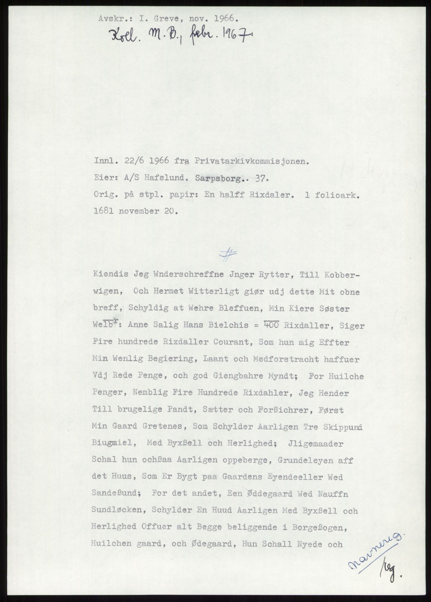 Samlinger til kildeutgivelse, Diplomavskriftsamlingen, RA/EA-4053/H/Ha, s. 272