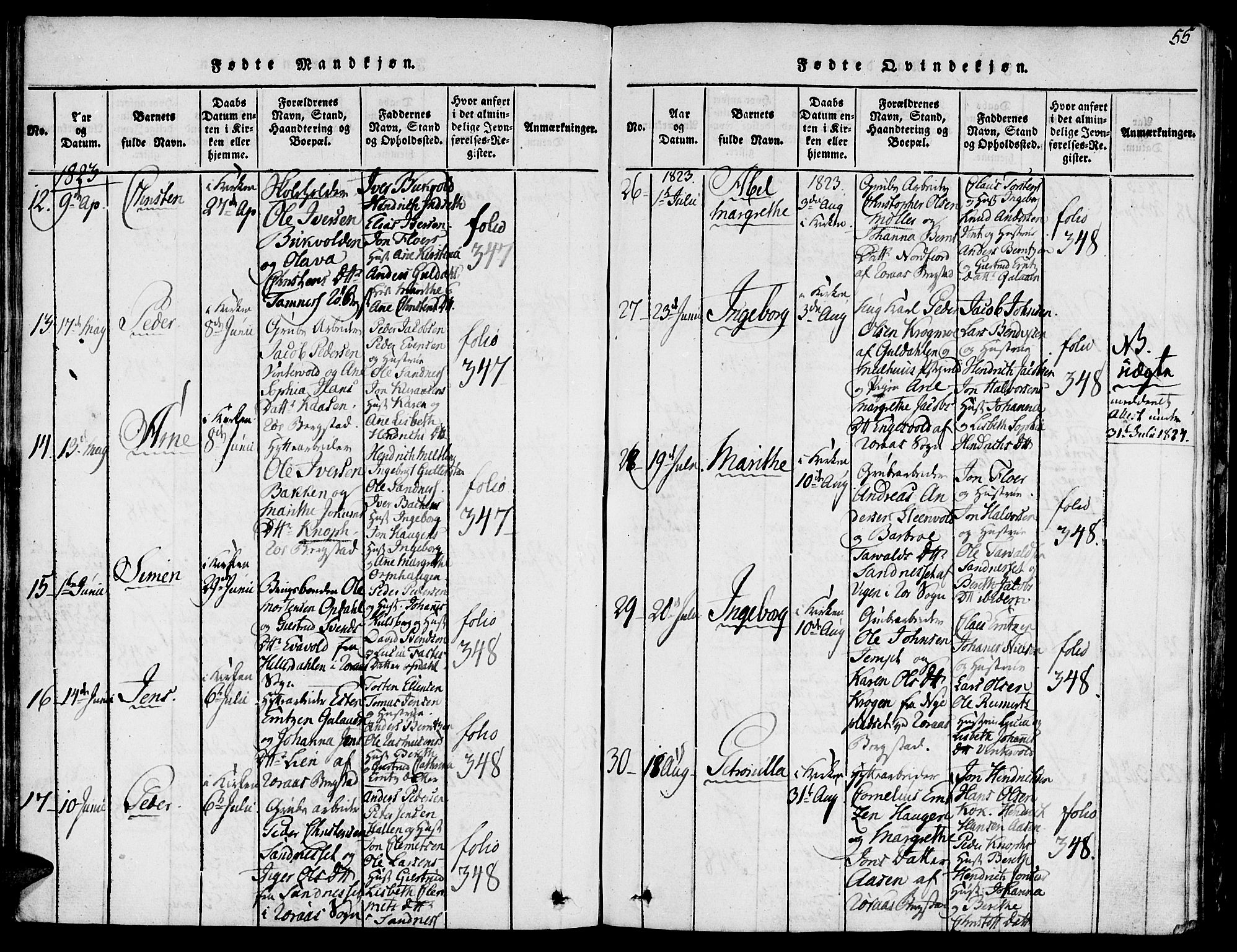 Ministerialprotokoller, klokkerbøker og fødselsregistre - Sør-Trøndelag, SAT/A-1456/681/L0929: Ministerialbok nr. 681A07, 1817-1828, s. 55