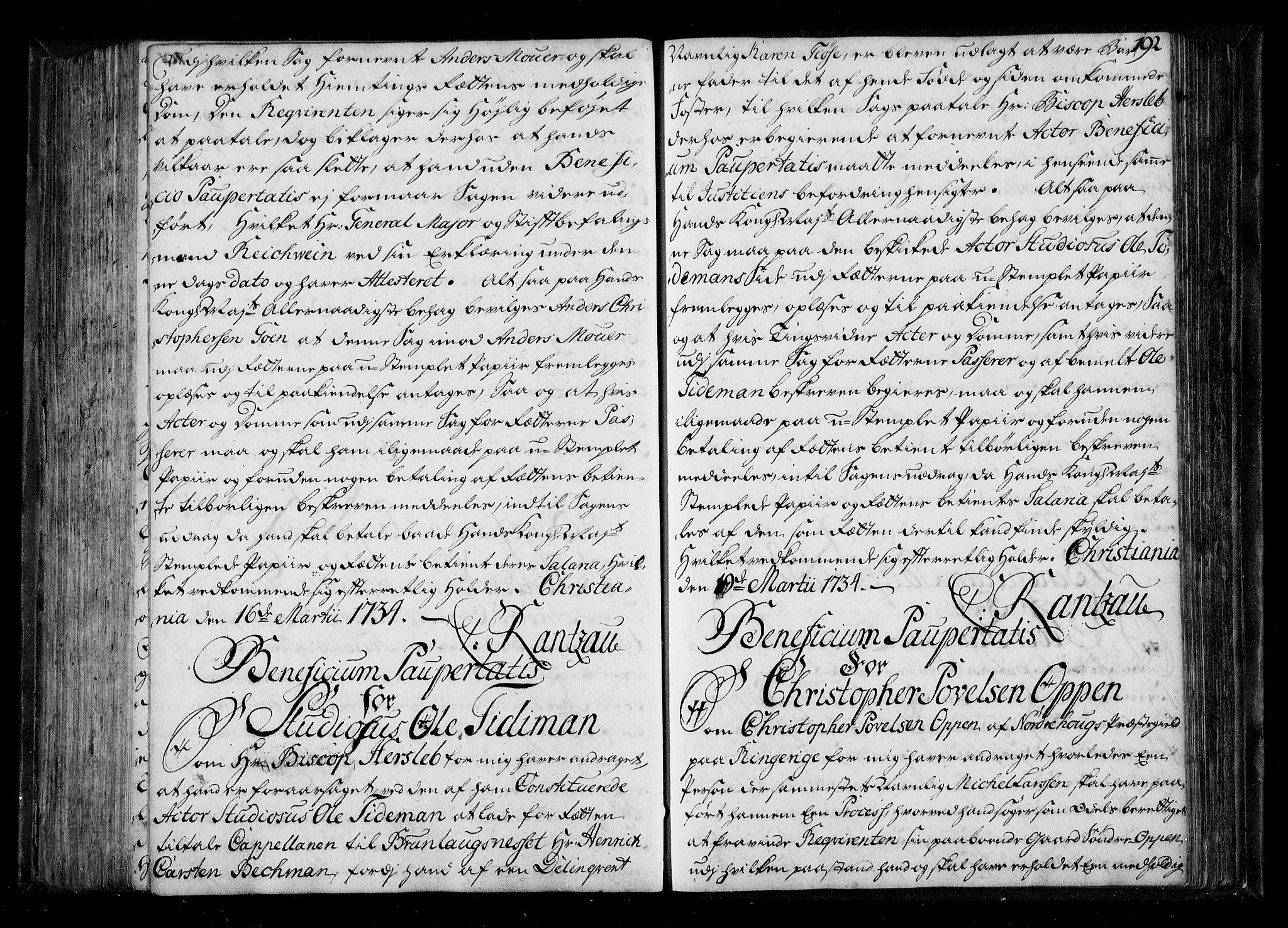 Stattholderembetet 1572-1771, AV/RA-EA-2870/Be/L0011: Kopibok for beneficia paupertatis, 1726-1739, s. 191b-192a