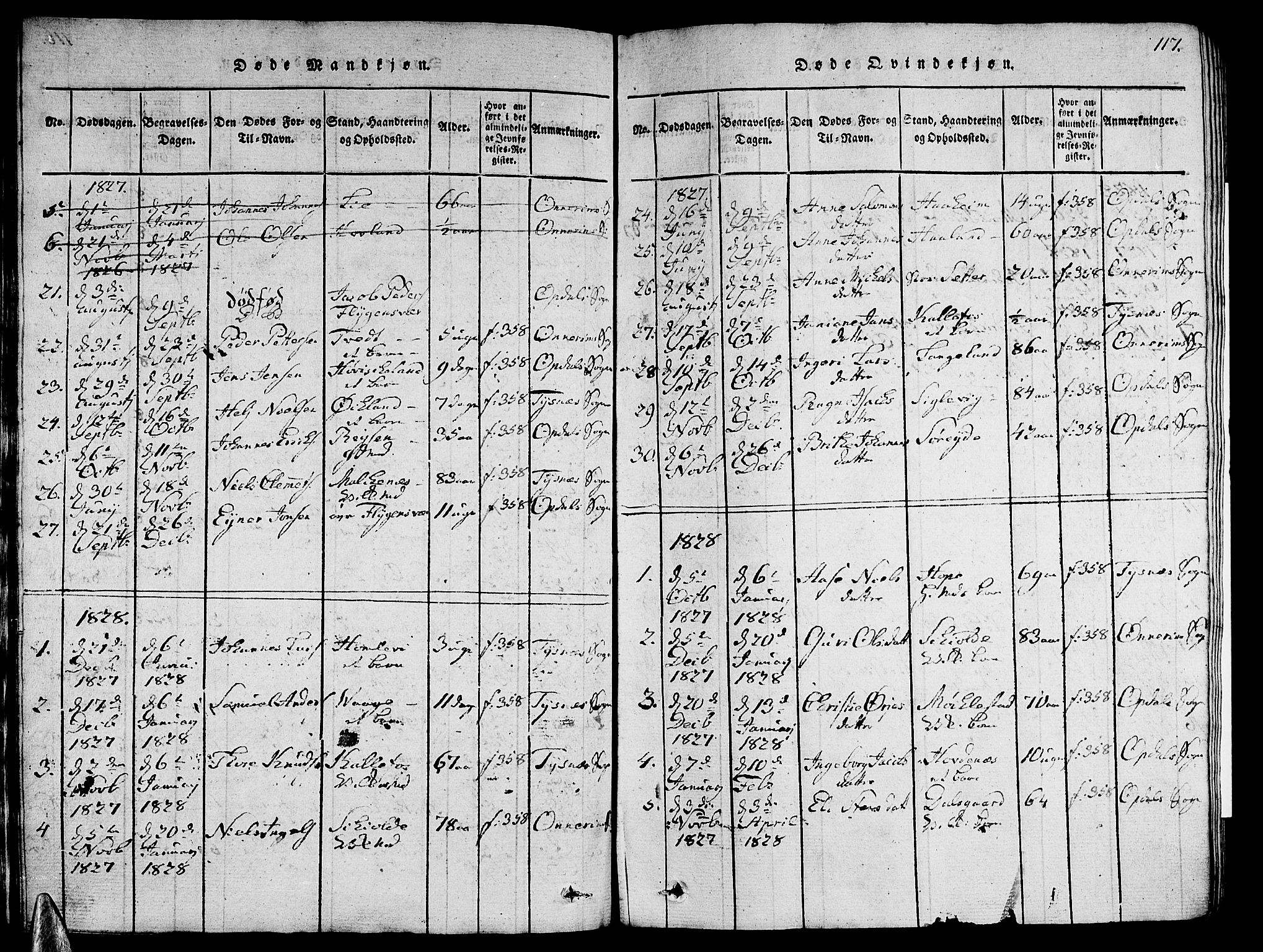 Tysnes sokneprestembete, AV/SAB-A-78601/H/Hab: Klokkerbok nr. A 1, 1816-1828, s. 117