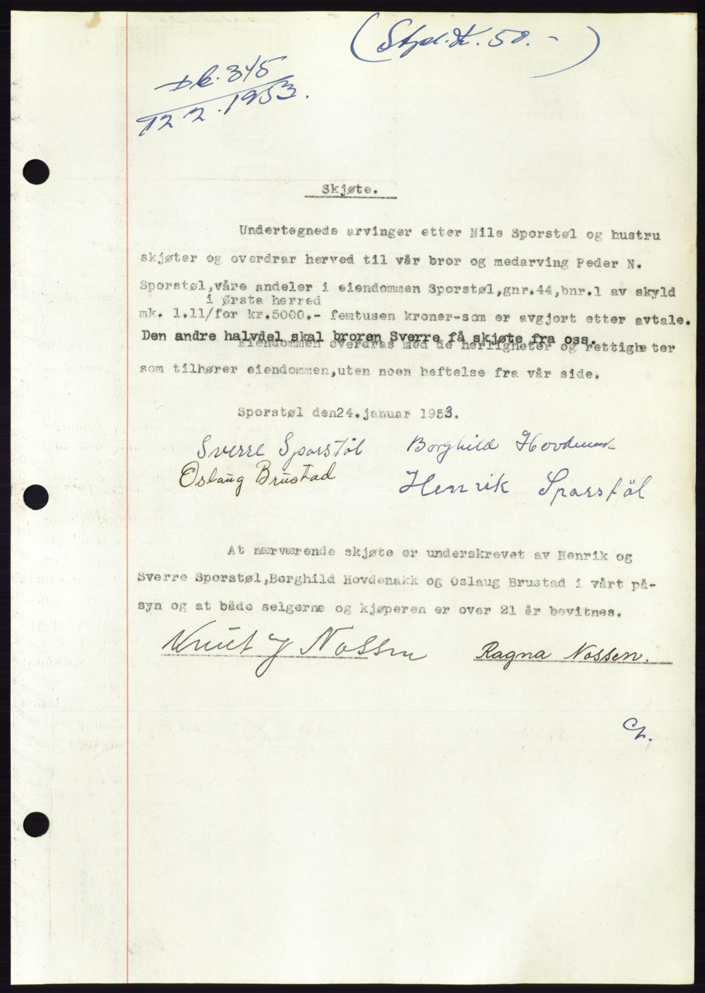 Søre Sunnmøre sorenskriveri, AV/SAT-A-4122/1/2/2C/L0094: Pantebok nr. 20A, 1953-1953, Dagboknr: 345/1953