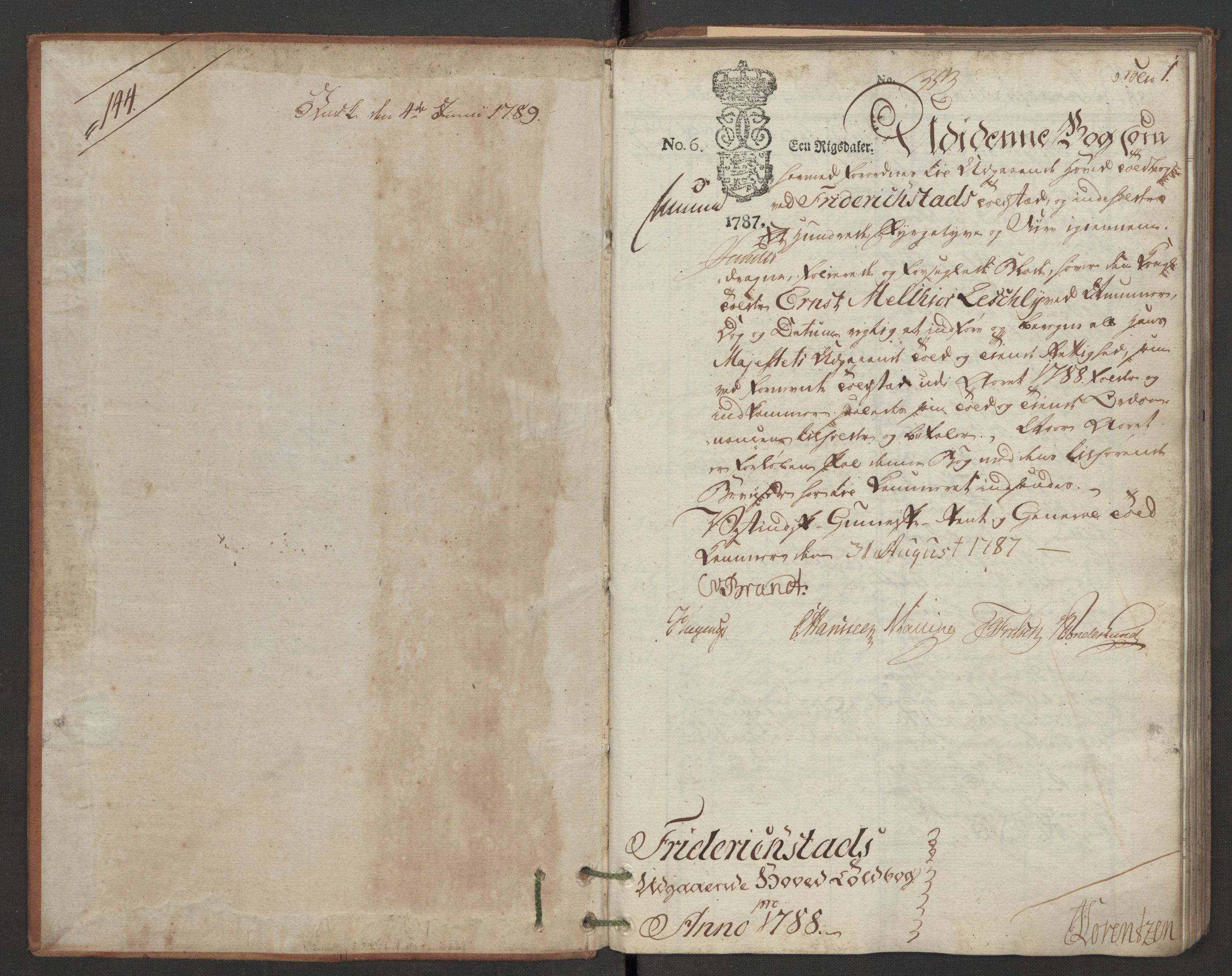 Generaltollkammeret, tollregnskaper, RA/EA-5490/R02/L0098/0001: Tollregnskaper Fredrikstad / Utgående hovedtollbok, 1788