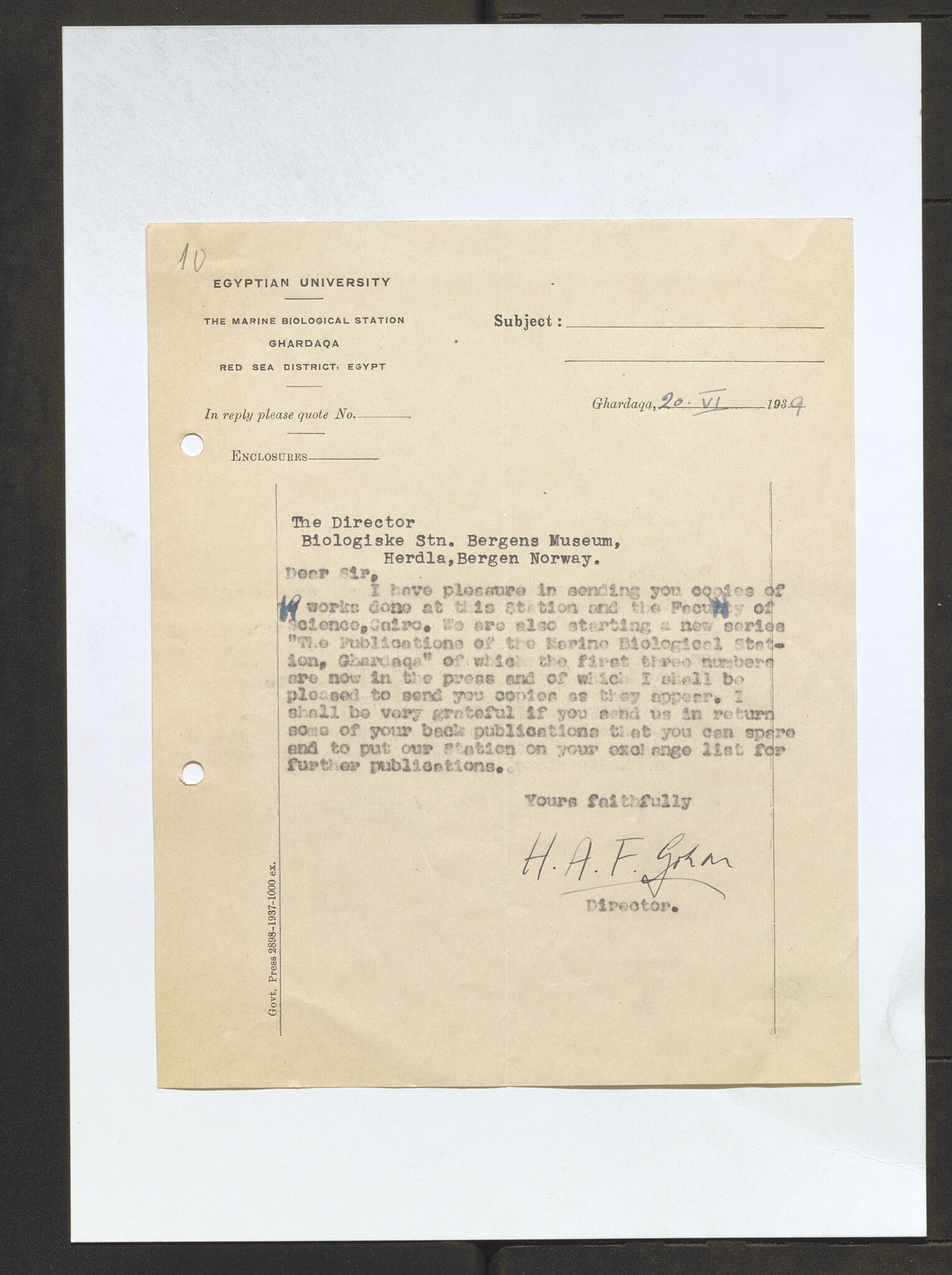 Bergens Museum, AV/SAB-A-17301/13/D/L0002: Korrespondanse , 1928-1940, s. 479