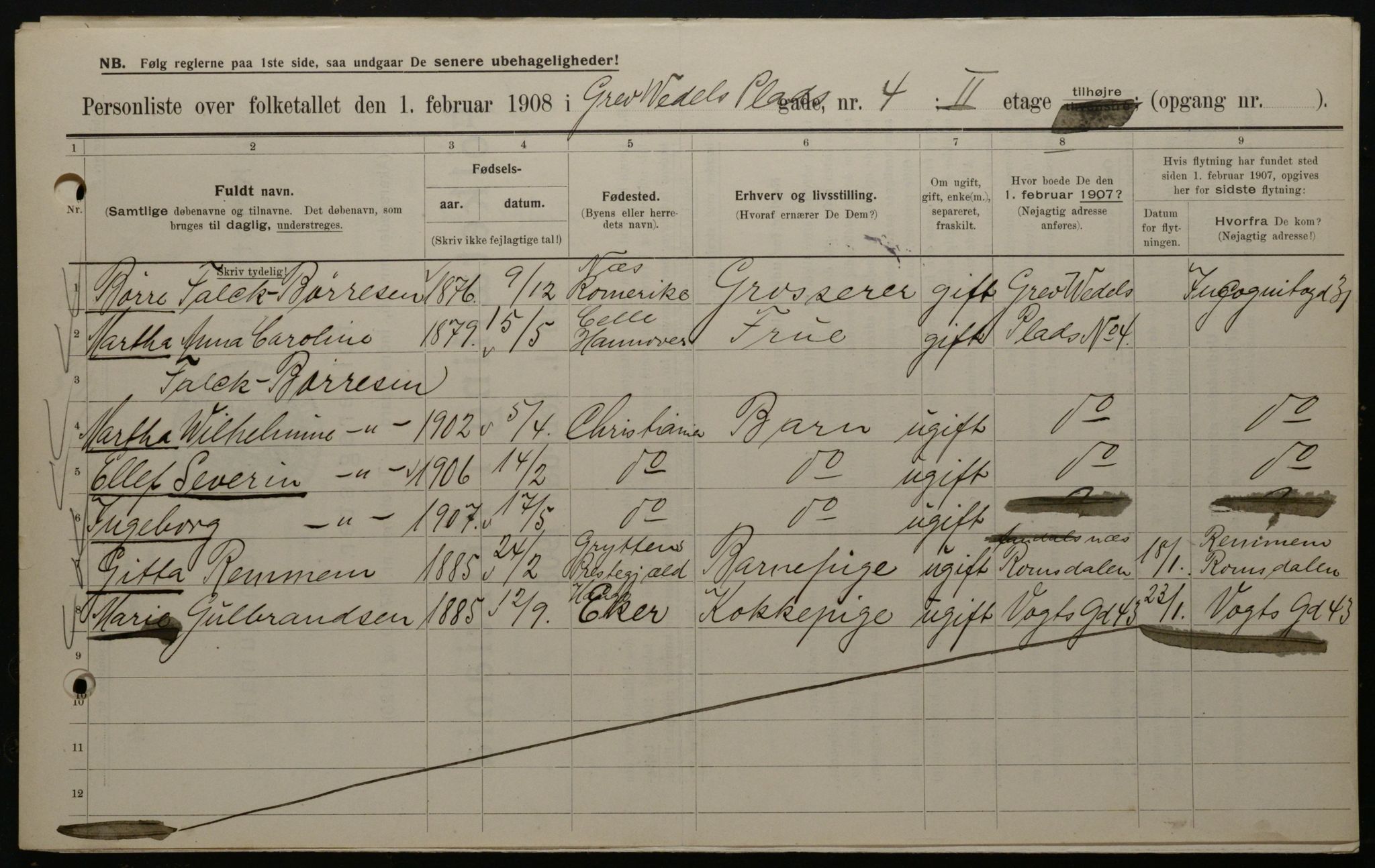 OBA, Kommunal folketelling 1.2.1908 for Kristiania kjøpstad, 1908, s. 26911