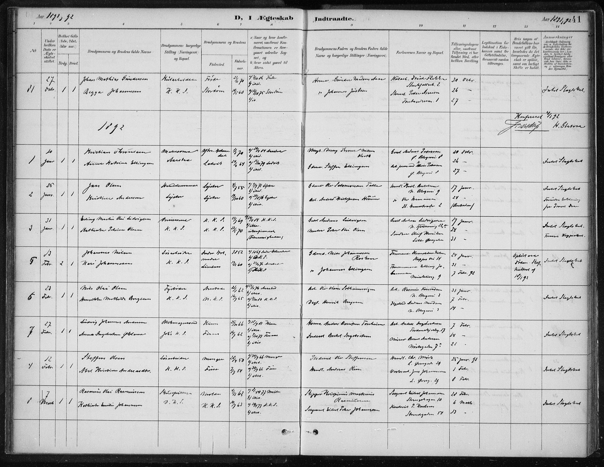 Korskirken sokneprestembete, AV/SAB-A-76101/H/Hab: Klokkerbok nr. D 3, 1887-1906, s. 41