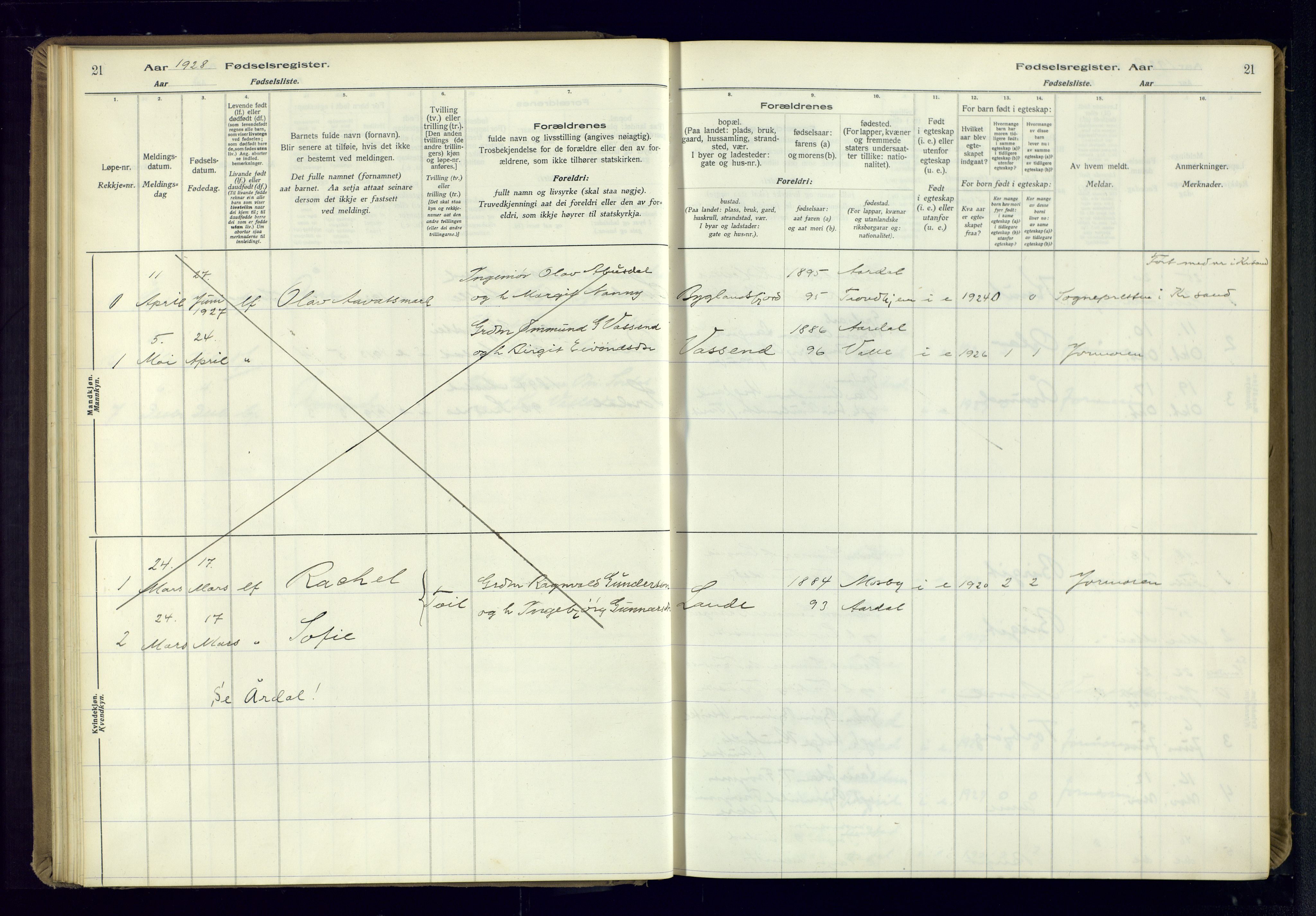 Bygland sokneprestkontor, AV/SAK-1111-0006/J/Ja/L0002: Fødselsregister nr. II.4.3, 1916-1982, s. 21