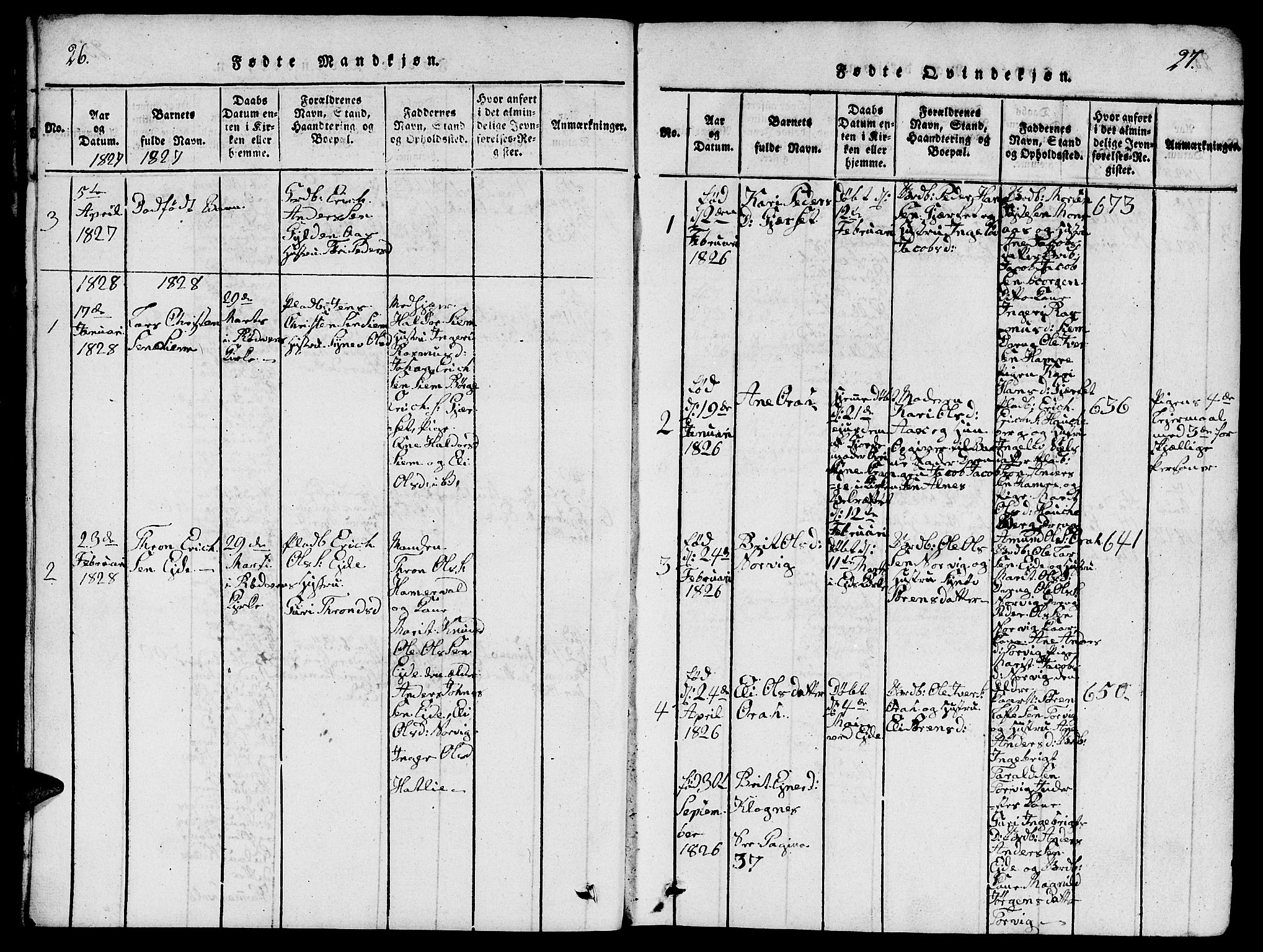 Ministerialprotokoller, klokkerbøker og fødselsregistre - Møre og Romsdal, AV/SAT-A-1454/542/L0558: Klokkerbok nr. 542C01, 1818-1836, s. 26-27