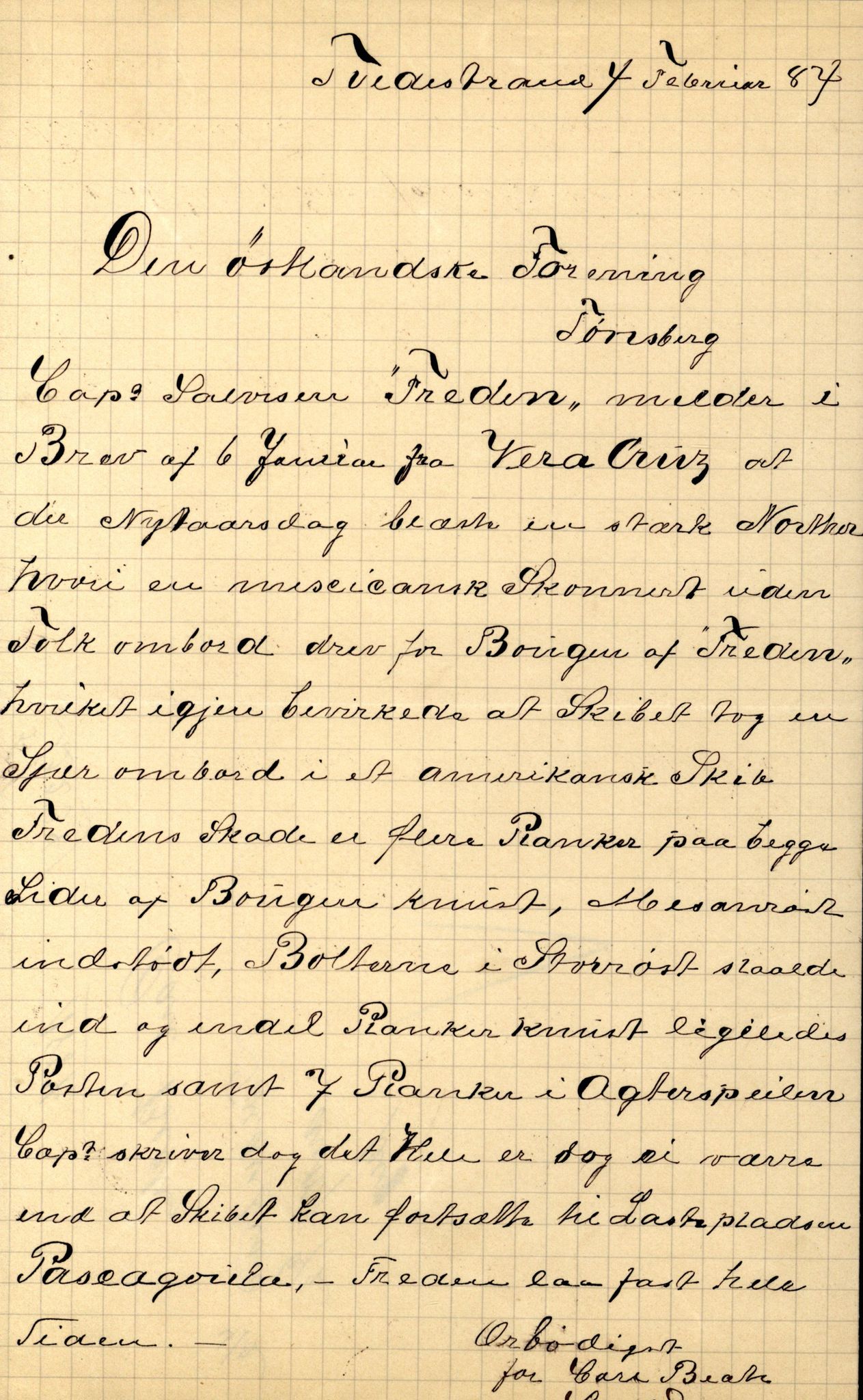 Pa 63 - Østlandske skibsassuranceforening, VEMU/A-1079/G/Ga/L0017/0012: Havaridokumenter / Nordlyset, Nornen, Freden, Freia, Victoria, 1884, s. 8