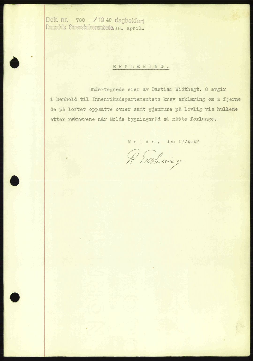Romsdal sorenskriveri, SAT/A-4149/1/2/2C: Pantebok nr. B2, 1939-1945, Dagboknr: 788/1942
