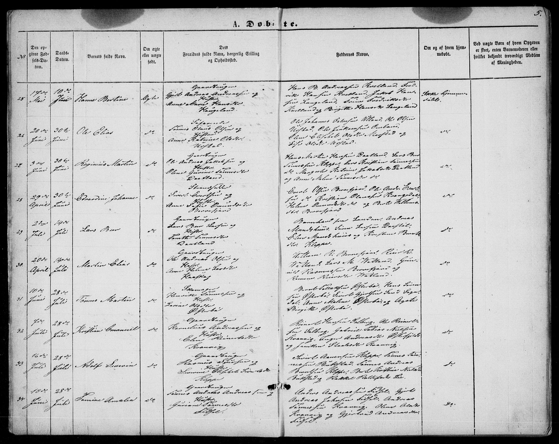 Flekkefjord sokneprestkontor, AV/SAK-1111-0012/F/Fb/Fbb/L0003: Klokkerbok nr. B 3, 1867-1889, s. 5