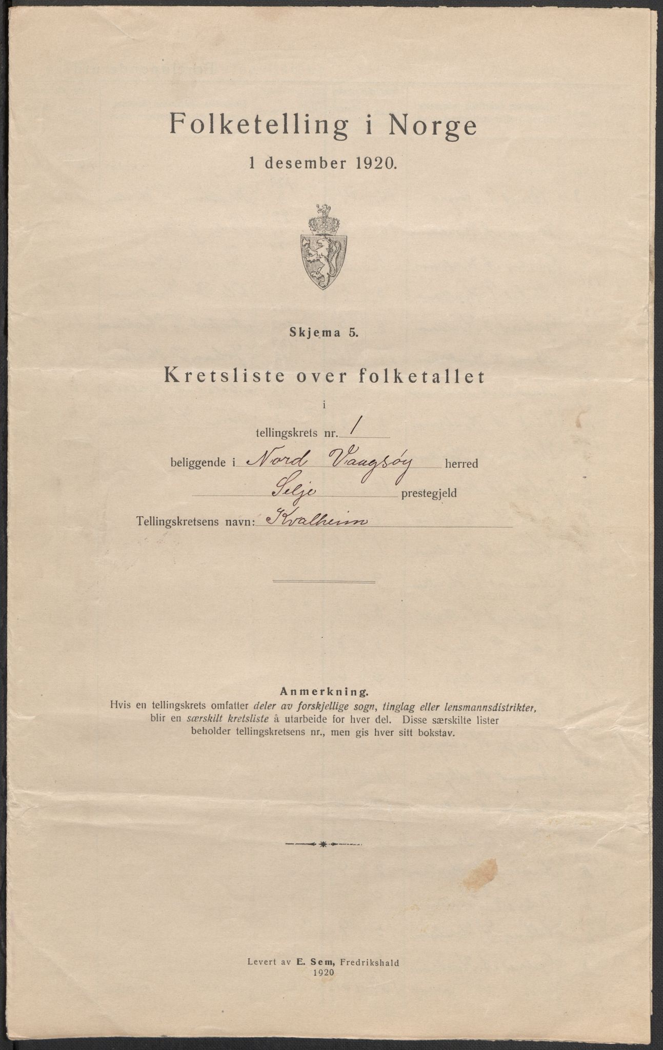 SAB, Folketelling 1920 for 1440 Nord-Vågsøy herred, 1920, s. 9