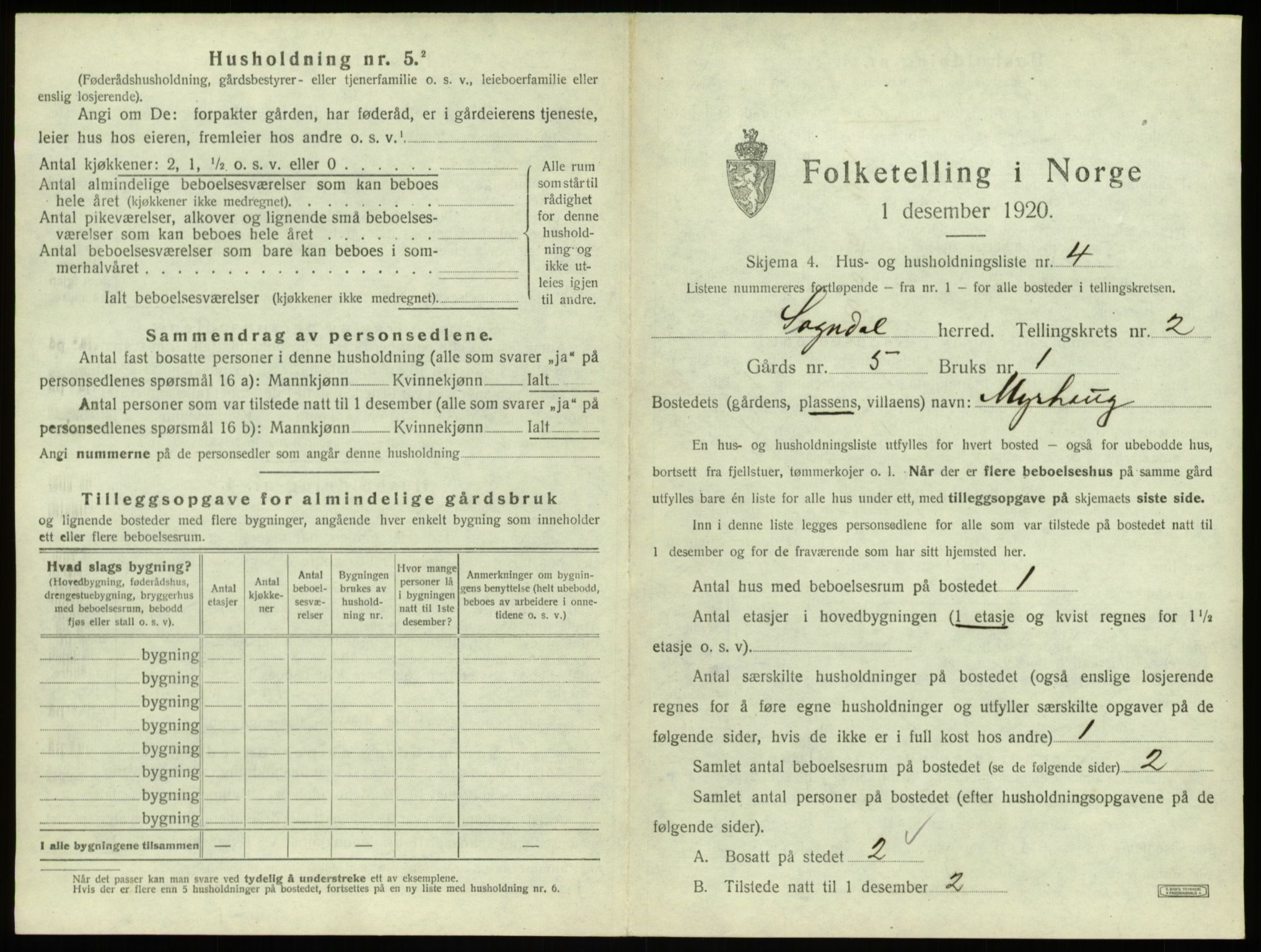SAB, Folketelling 1920 for 1420 Sogndal herred, 1920, s. 142