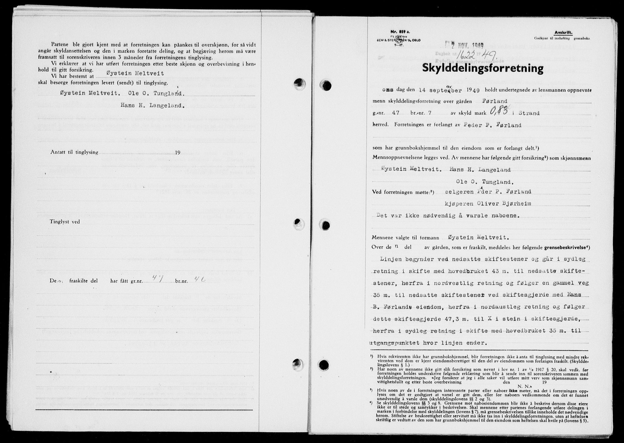 Ryfylke tingrett, SAST/A-100055/001/II/IIB/L0108: Pantebok nr. 87, 1949-1950, Dagboknr: 1622/1949