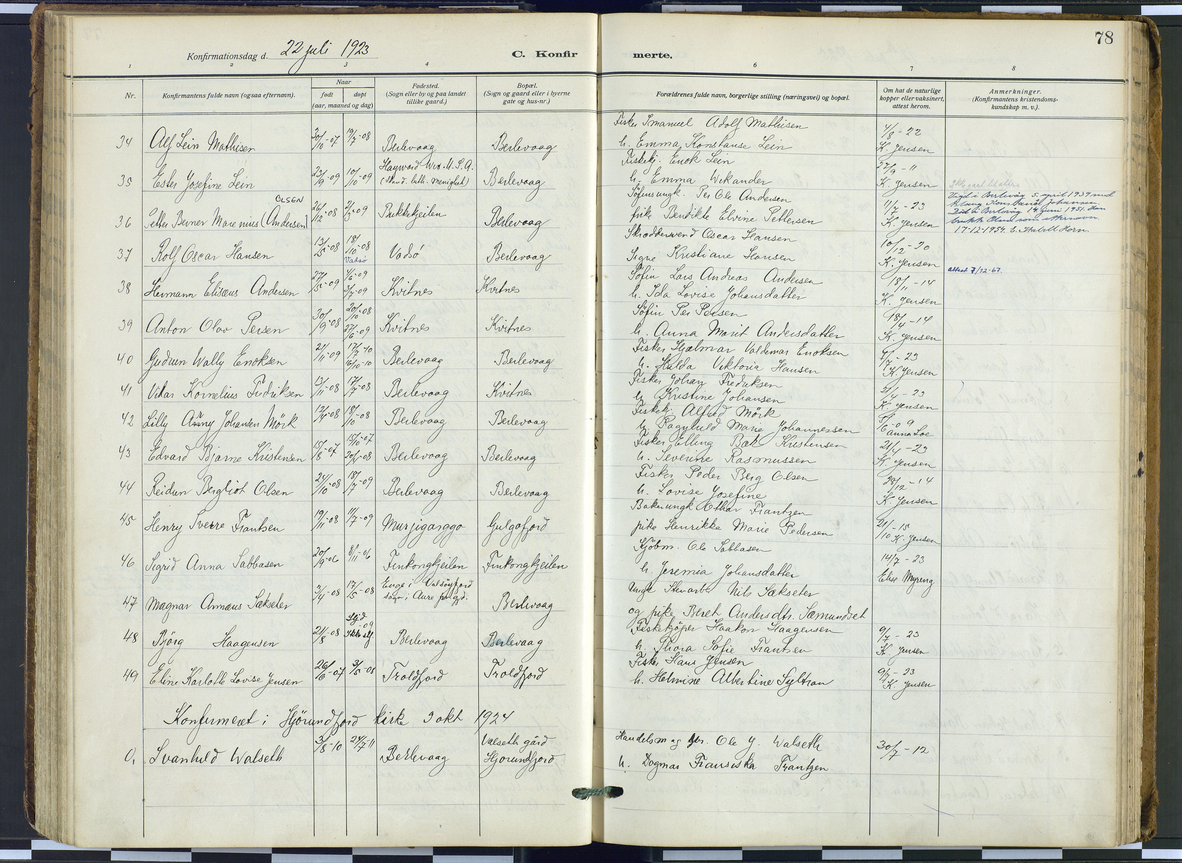Tana sokneprestkontor, AV/SATØ-S-1334/H/Ha: Ministerialbok nr. 9, 1914-1930, s. 78