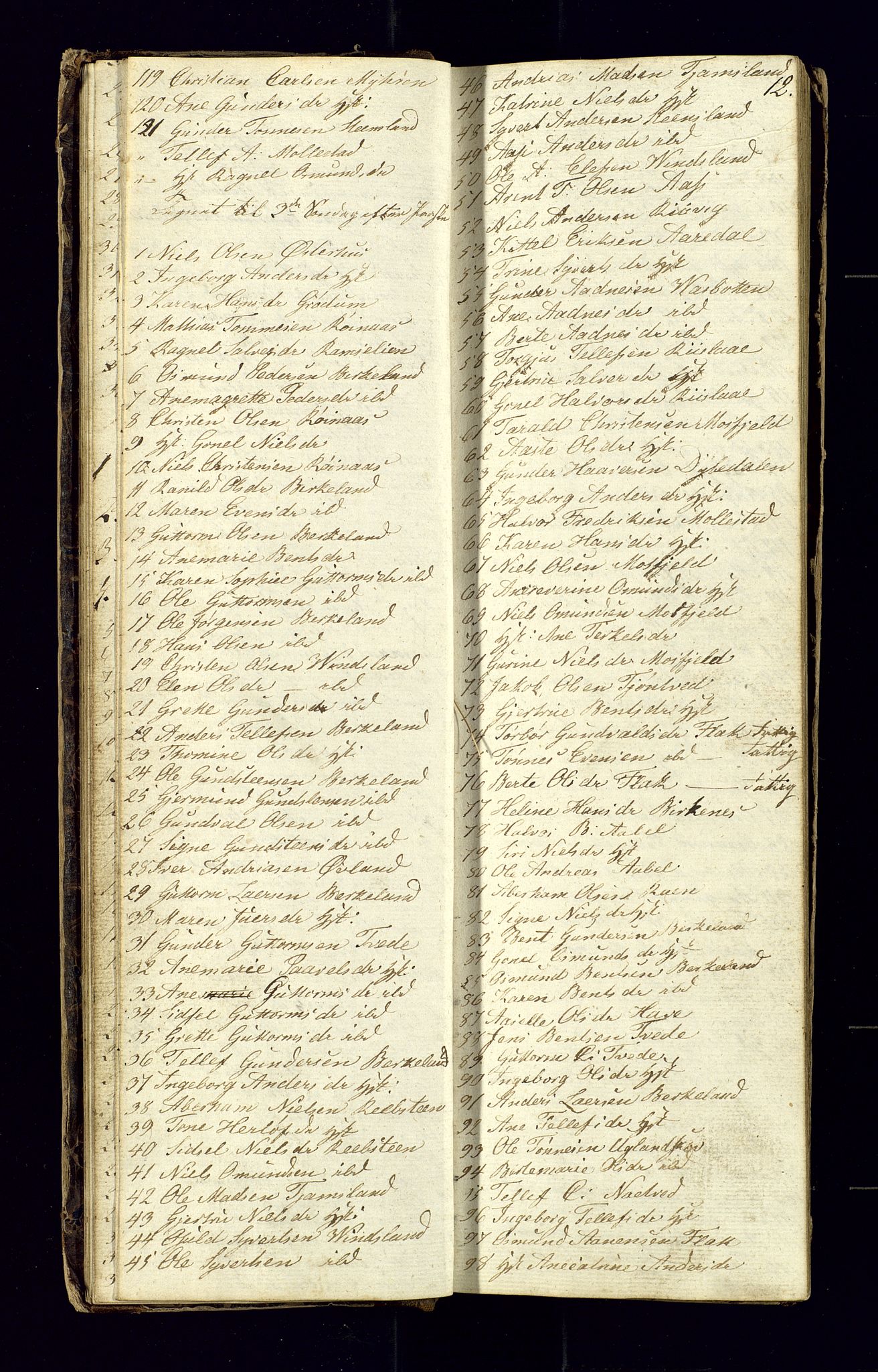 Birkenes sokneprestkontor, AV/SAK-1111-0004/F/Fc/L0002: Kommunikantprotokoll nr. C-2, 1839-1849, s. 12