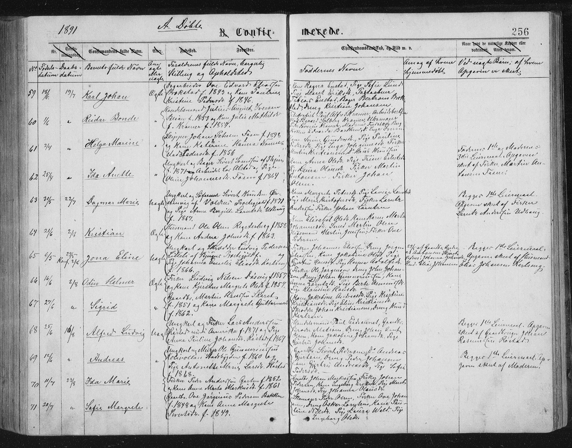 Ministerialprotokoller, klokkerbøker og fødselsregistre - Sør-Trøndelag, SAT/A-1456/659/L0745: Klokkerbok nr. 659C02, 1869-1892, s. 256