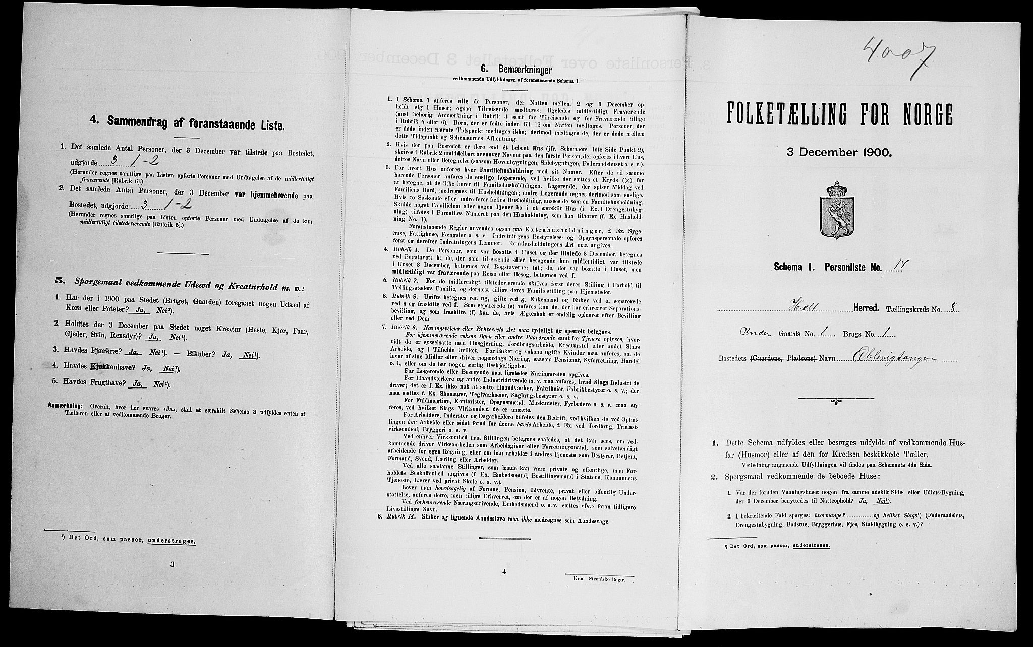 SAK, Folketelling 1900 for 0914 Holt herred, 1900, s. 1156