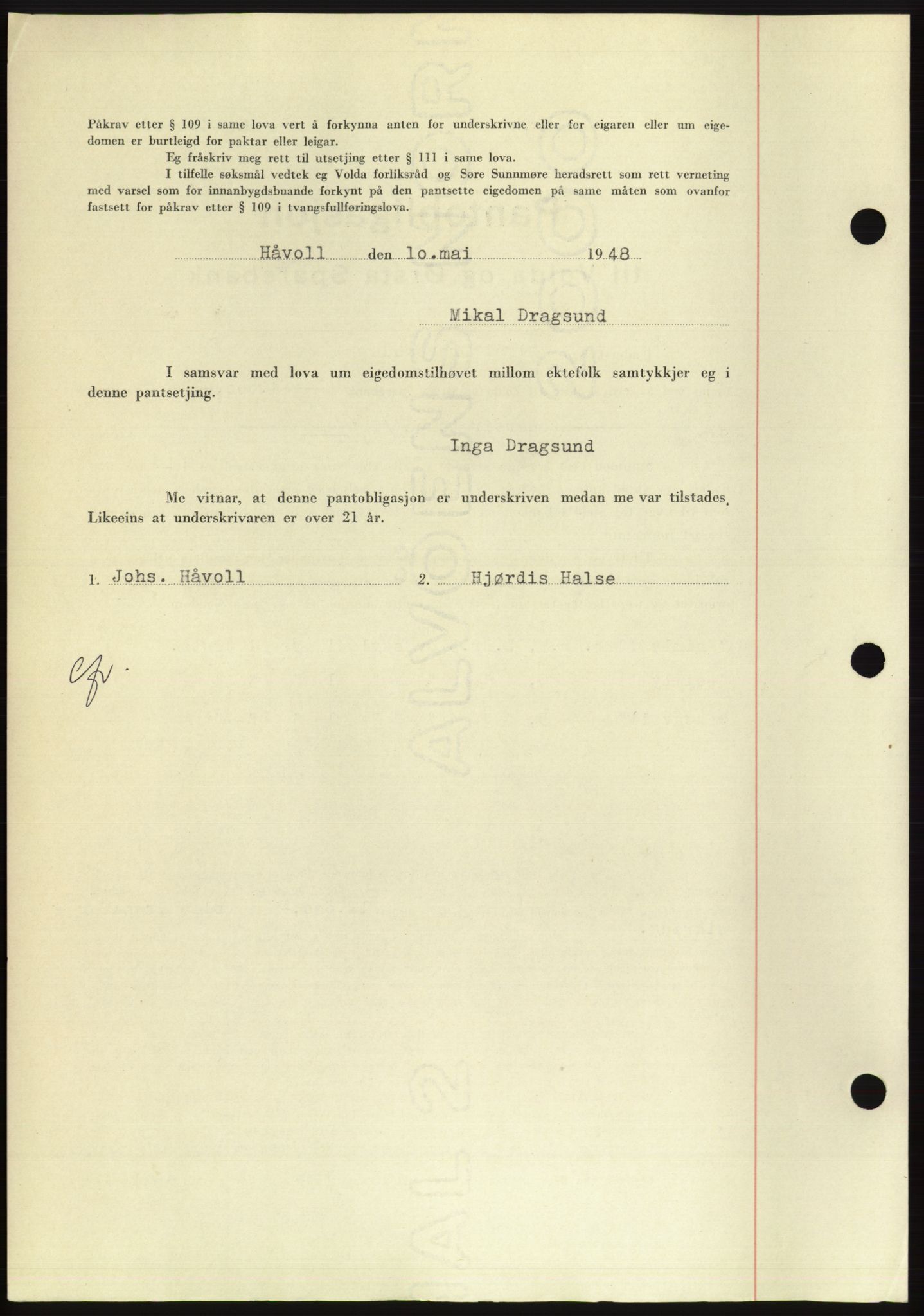 Søre Sunnmøre sorenskriveri, AV/SAT-A-4122/1/2/2C/L0115: Pantebok nr. 3B, 1947-1948, Dagboknr: 620/1948