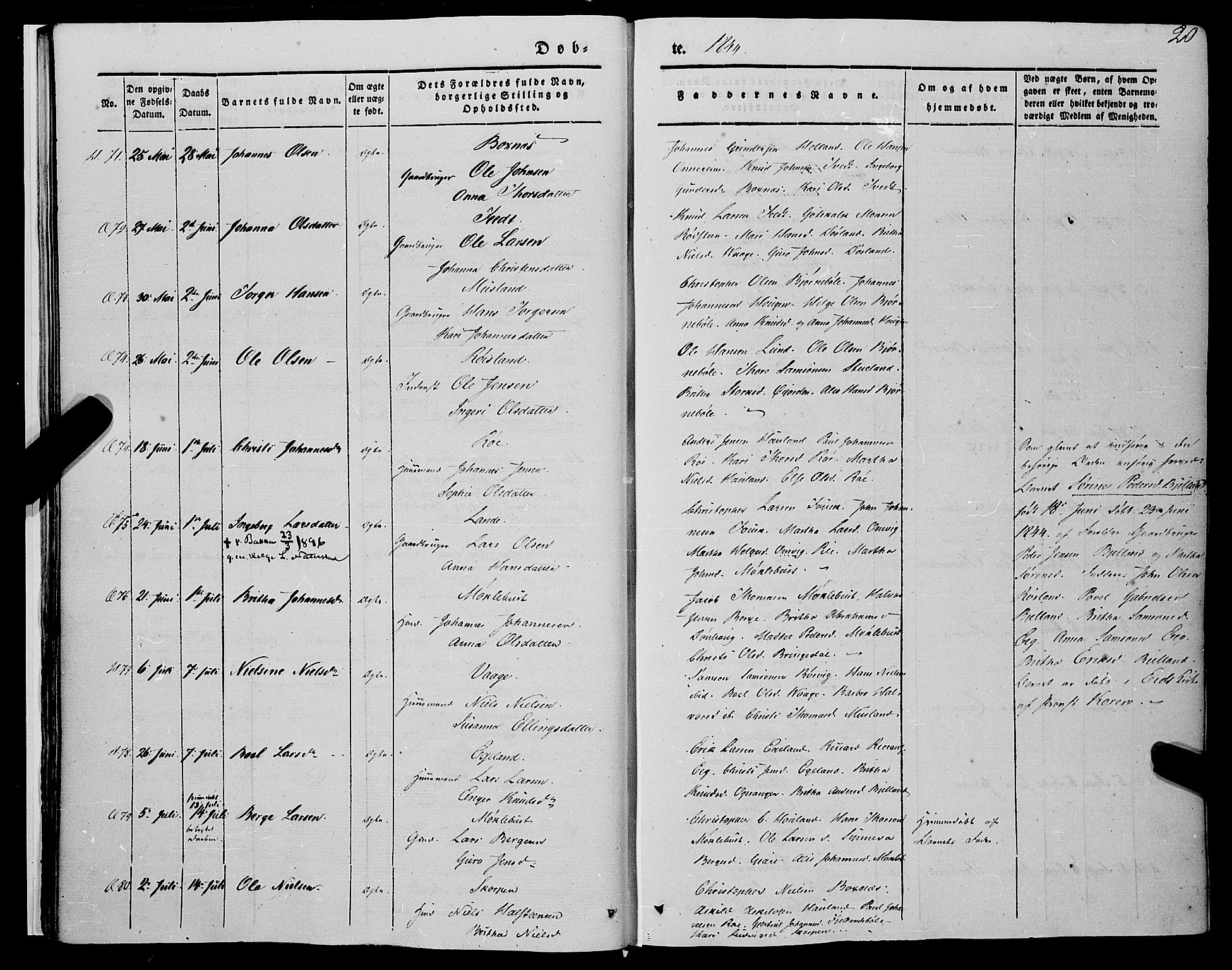Kvinnherad sokneprestembete, AV/SAB-A-76401/H/Haa: Ministerialbok nr. A 7, 1843-1853, s. 20