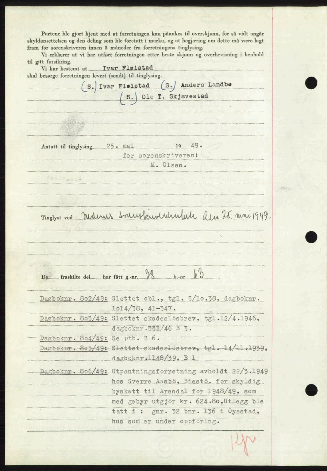 Nedenes sorenskriveri, SAK/1221-0006/G/Gb/Gba/L0060: Pantebok nr. A12, 1948-1949, Dagboknr: 801/1949