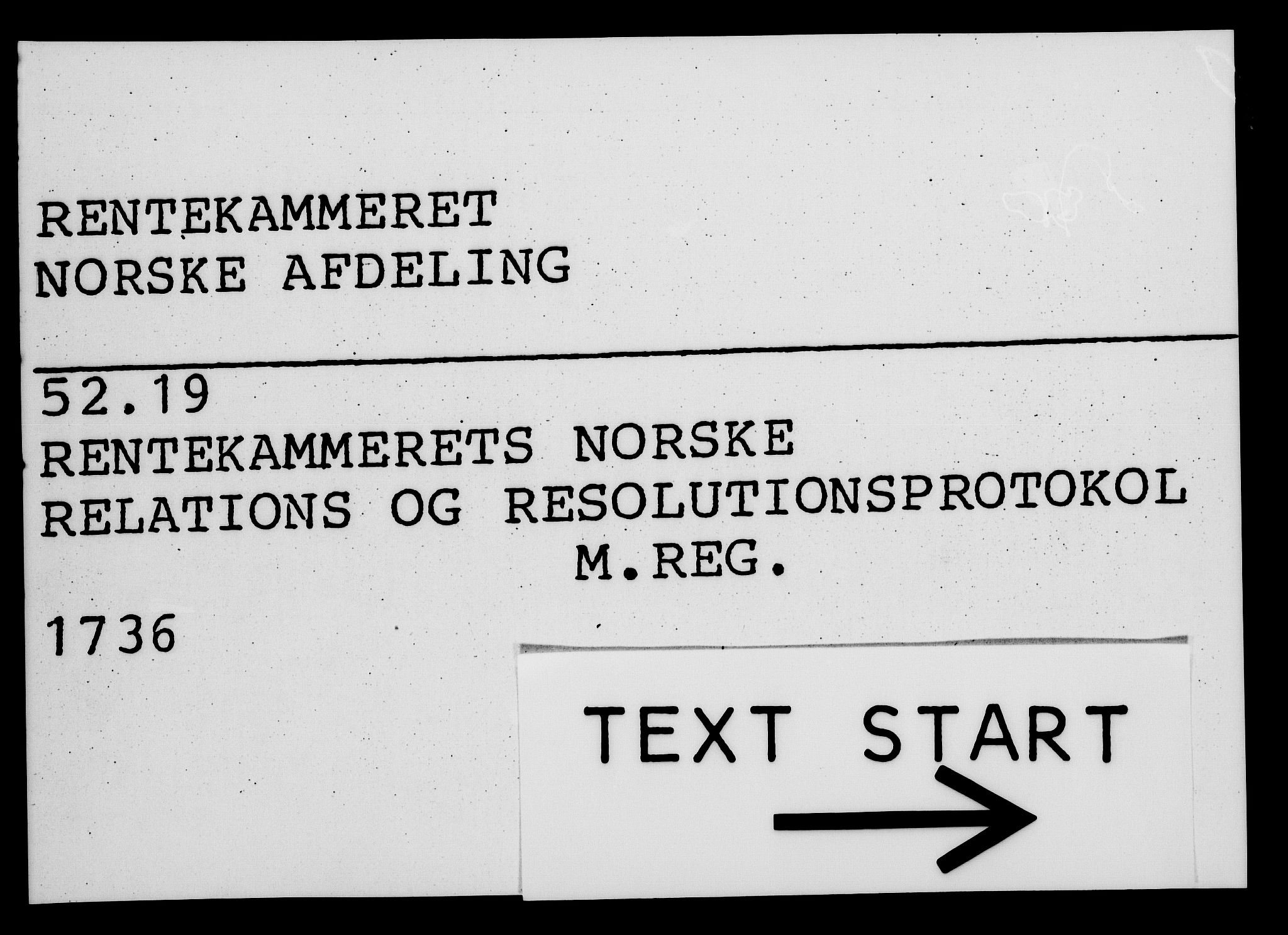 Rentekammeret, Kammerkanselliet, RA/EA-3111/G/Gf/Gfa/L0019: Norsk relasjons- og resolusjonsprotokoll (merket RK 52.19), 1736, s. 1