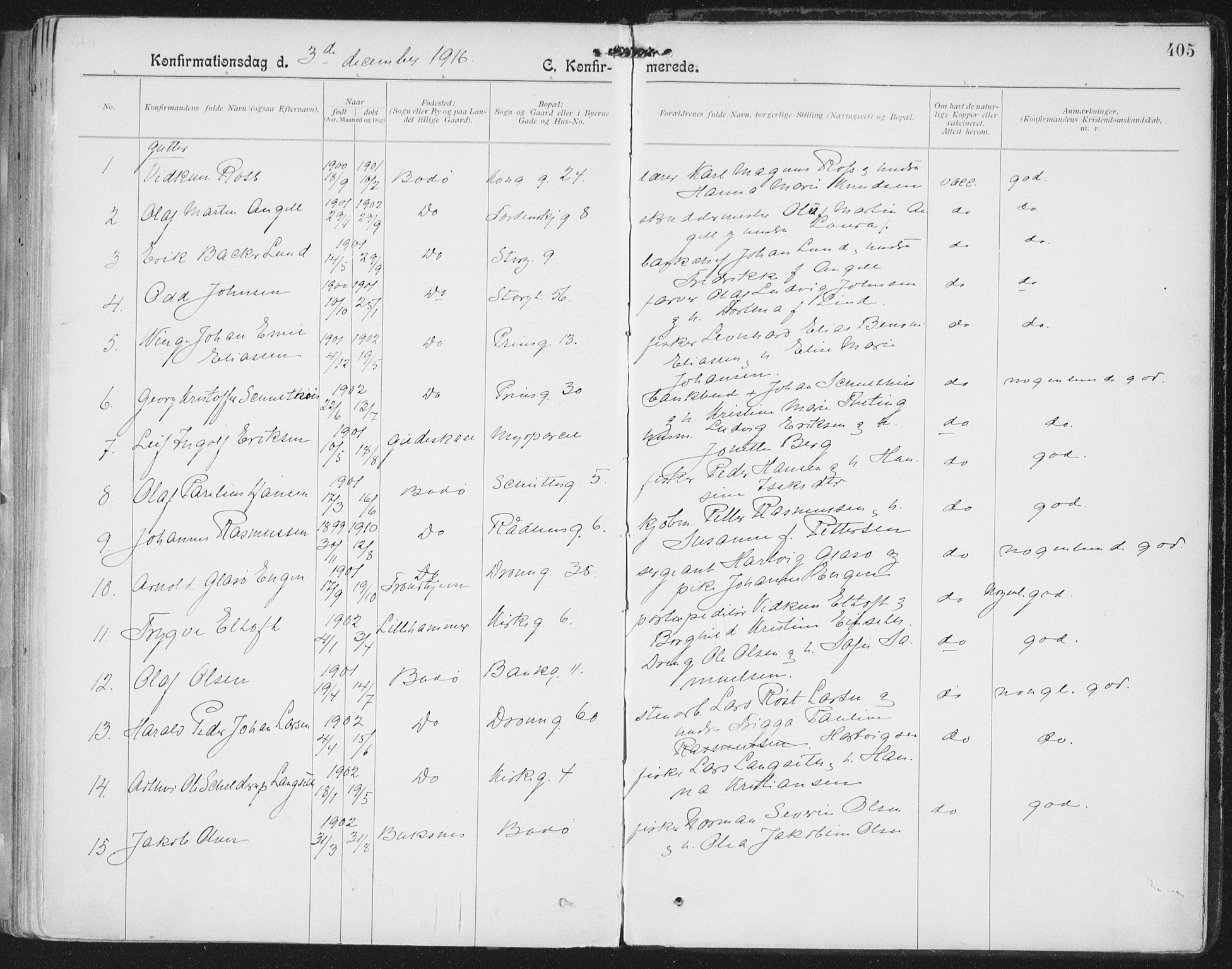 Ministerialprotokoller, klokkerbøker og fødselsregistre - Nordland, AV/SAT-A-1459/801/L0011: Ministerialbok nr. 801A11, 1900-1916, s. 405