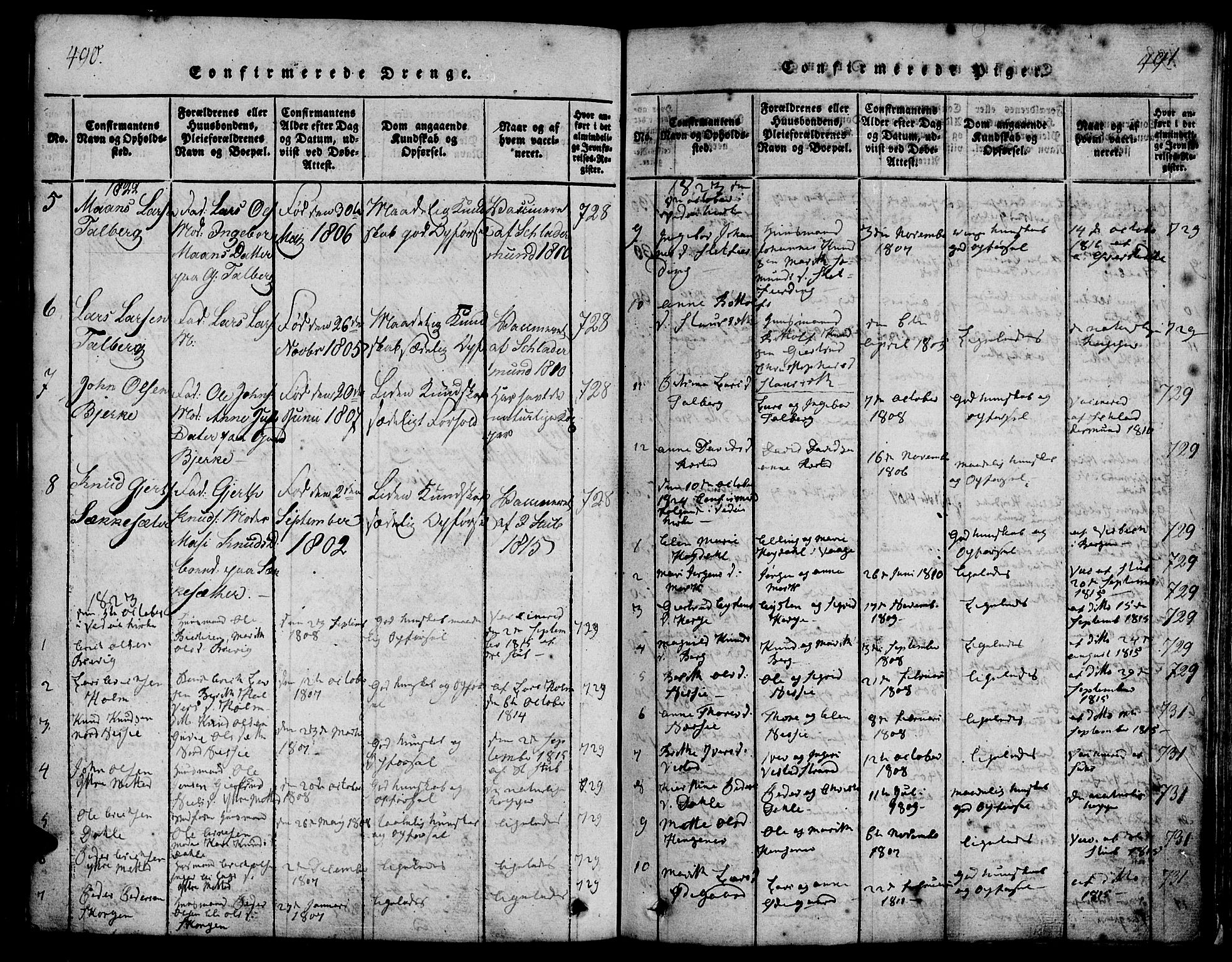 Ministerialprotokoller, klokkerbøker og fødselsregistre - Møre og Romsdal, AV/SAT-A-1454/547/L0602: Ministerialbok nr. 547A04, 1818-1845, s. 490-491