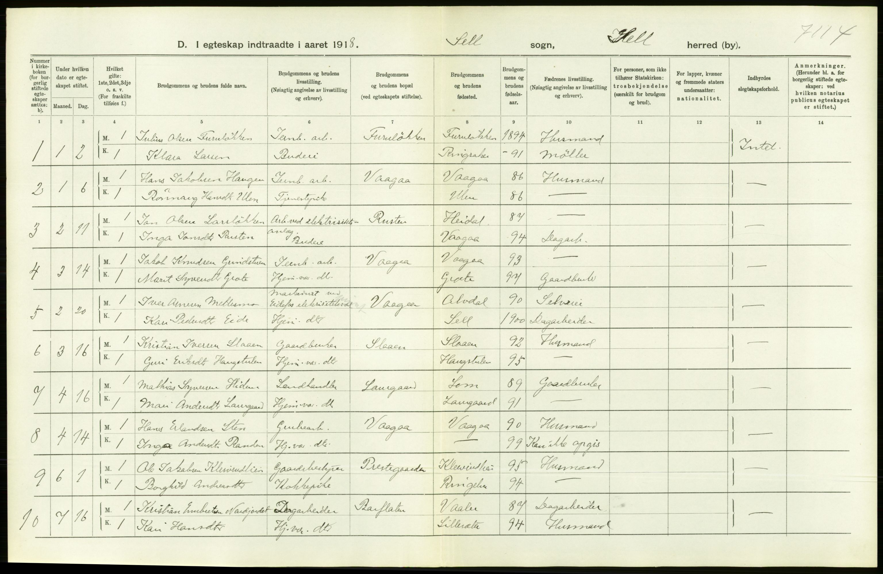 Statistisk sentralbyrå, Sosiodemografiske emner, Befolkning, RA/S-2228/D/Df/Dfb/Dfbh/L0016: Oppland fylke: Gifte, dødfødte. Bygder og byer., 1918, s. 37