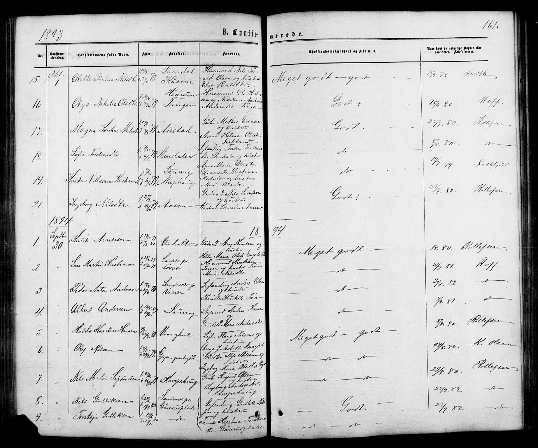 Siljan kirkebøker, AV/SAKO-A-300/G/Ga/L0002: Klokkerbok nr. 2, 1864-1908, s. 161
