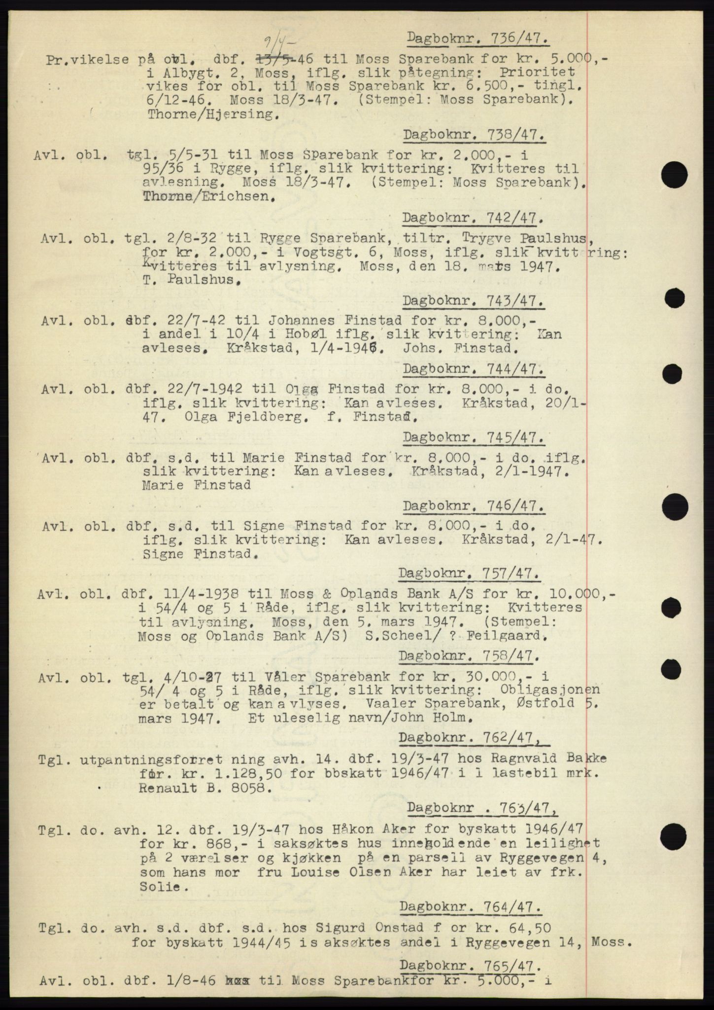 Moss sorenskriveri, SAO/A-10168: Pantebok nr. C10, 1938-1950, Dagboknr: 736/1947
