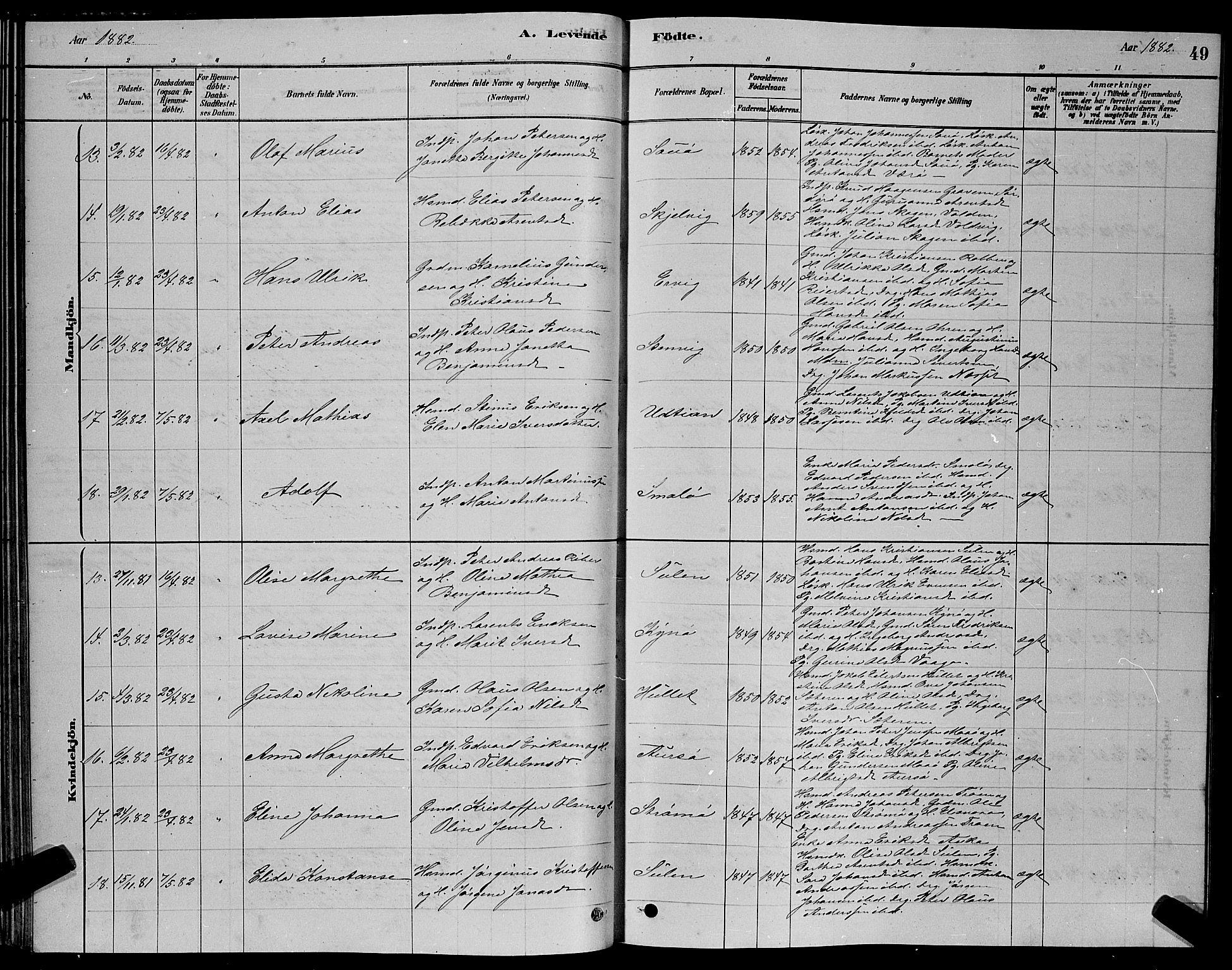 Ministerialprotokoller, klokkerbøker og fødselsregistre - Sør-Trøndelag, AV/SAT-A-1456/640/L0585: Klokkerbok nr. 640C03, 1878-1891, s. 49