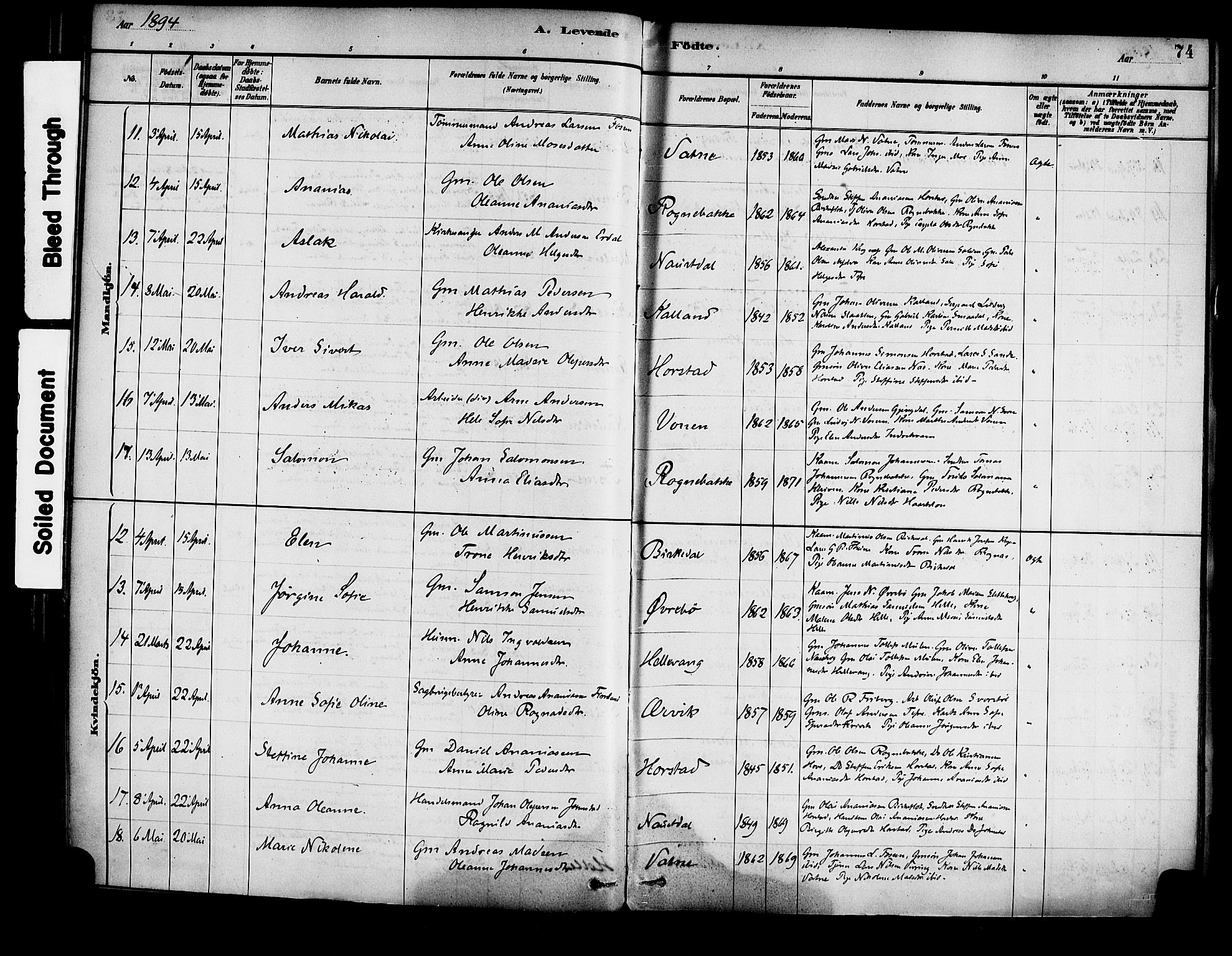 Førde sokneprestembete, AV/SAB-A-79901/H/Haa/Haad/L0001: Ministerialbok nr. D 1, 1881-1898, s. 74