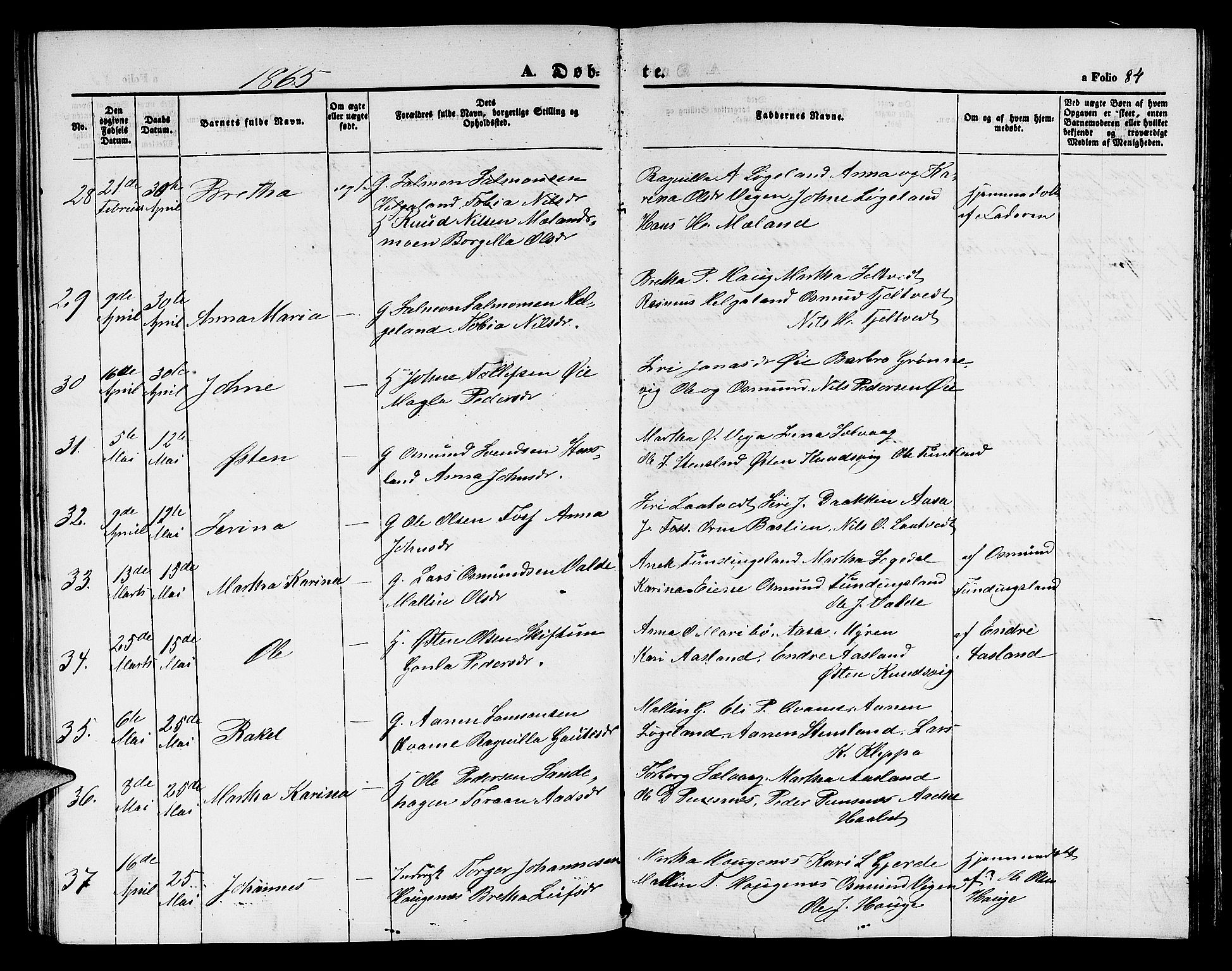 Hjelmeland sokneprestkontor, AV/SAST-A-101843/01/V/L0004: Klokkerbok nr. B 4, 1853-1883, s. 84