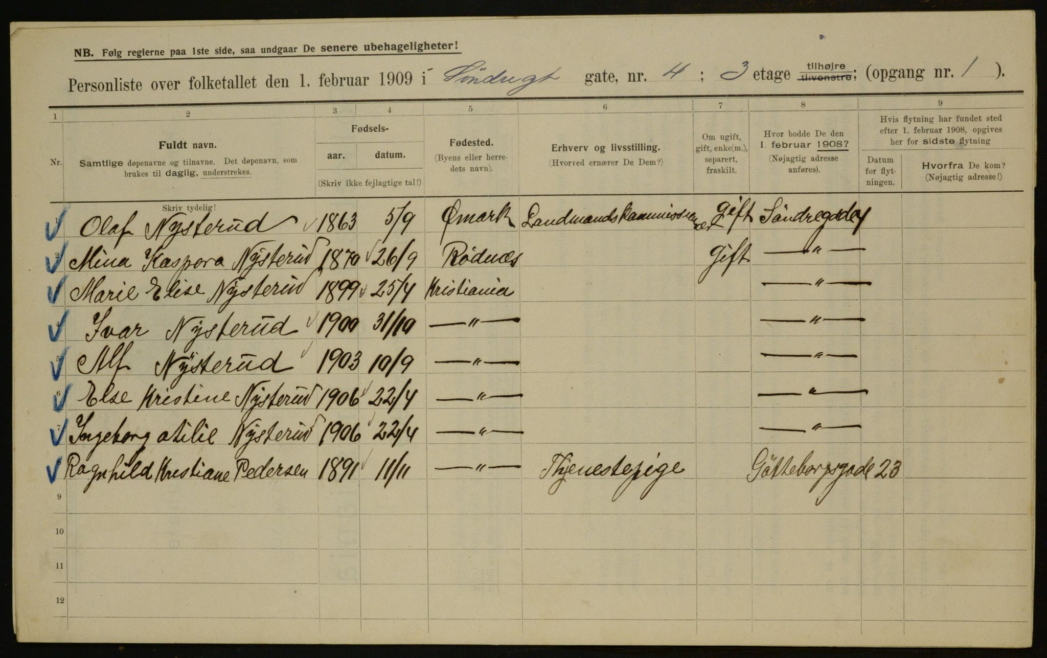 OBA, Kommunal folketelling 1.2.1909 for Kristiania kjøpstad, 1909, s. 96337